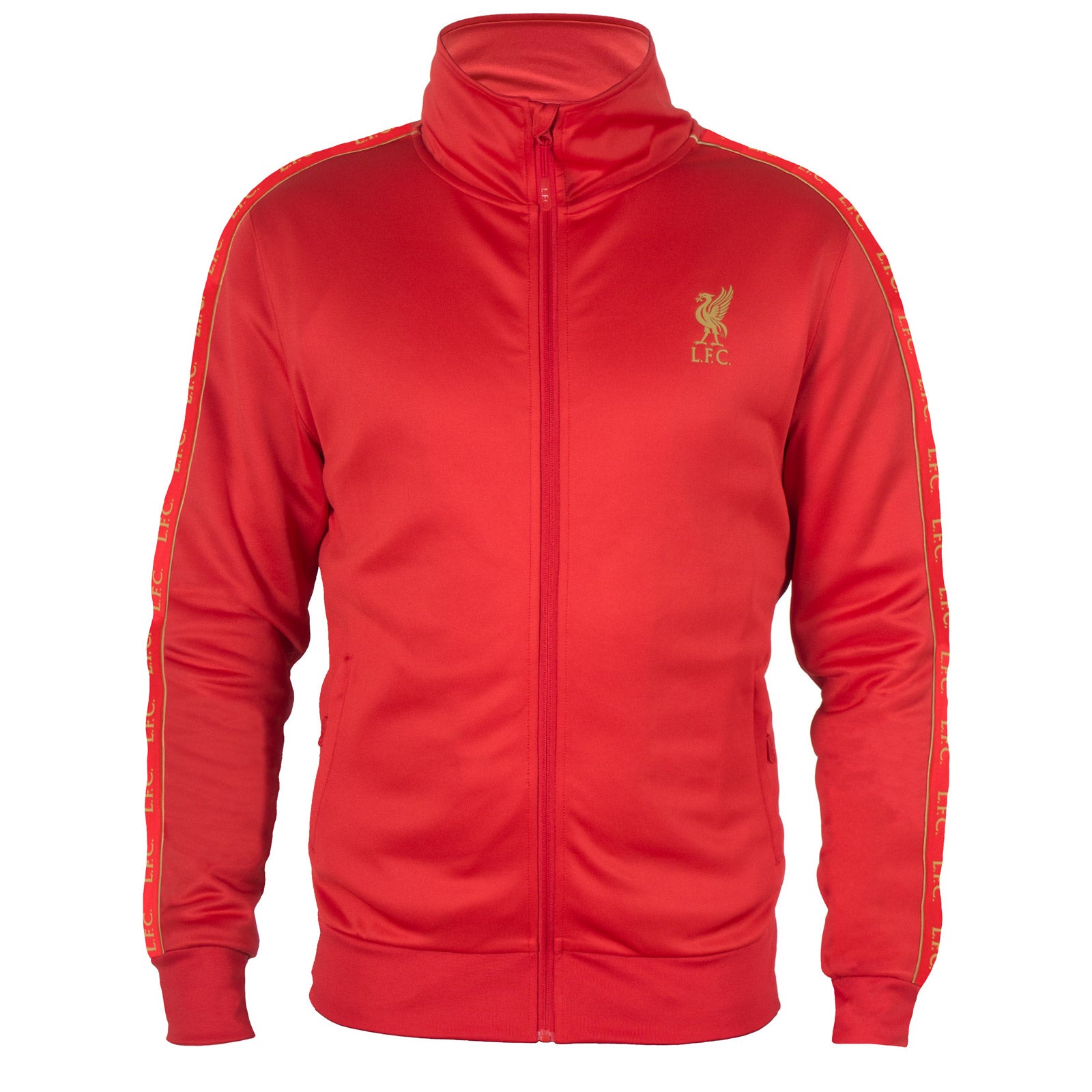 Liverpool adults tracksuit in black with club crest to chest and left thigh