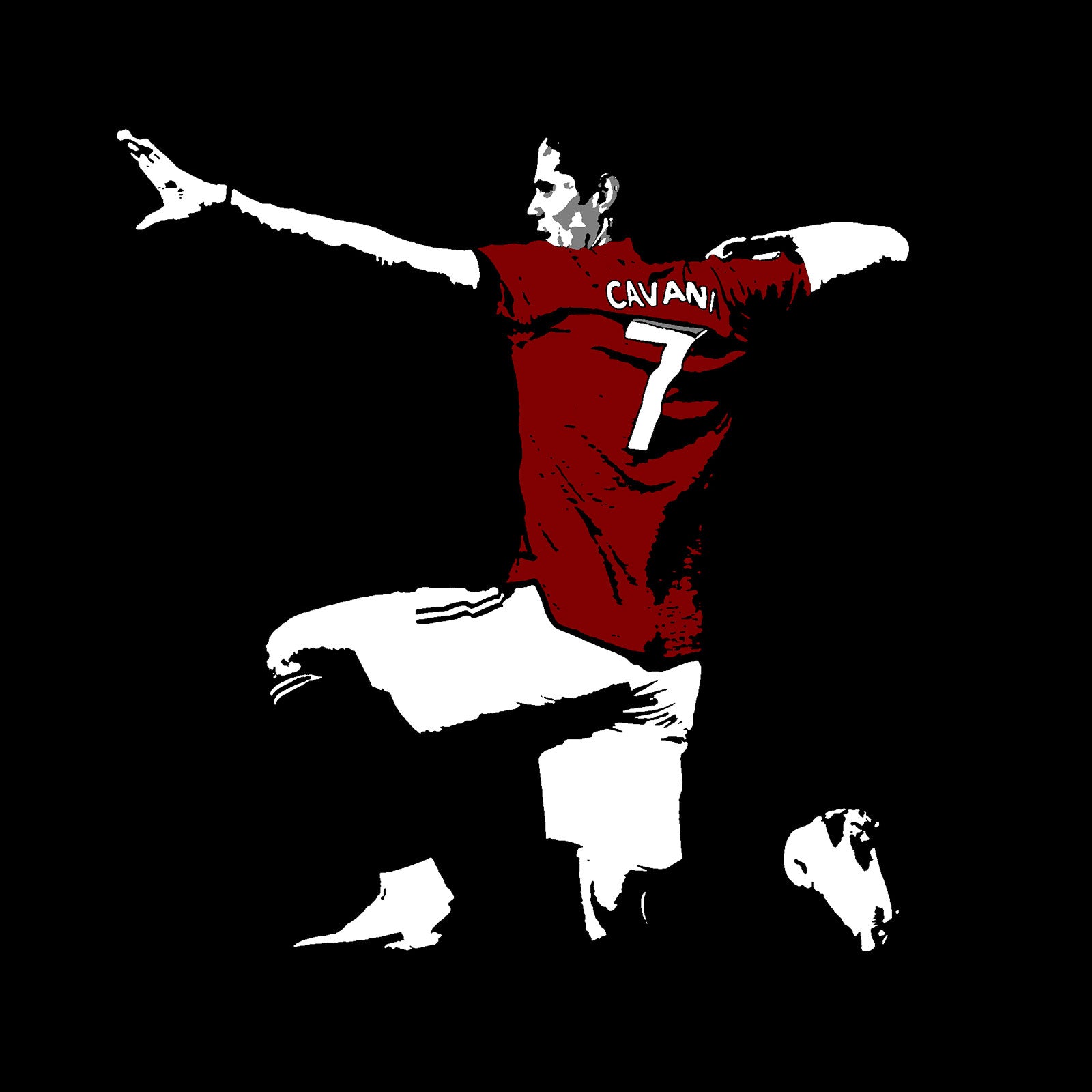 Man United retro T-shirt in black with large Cavani image to front & back.