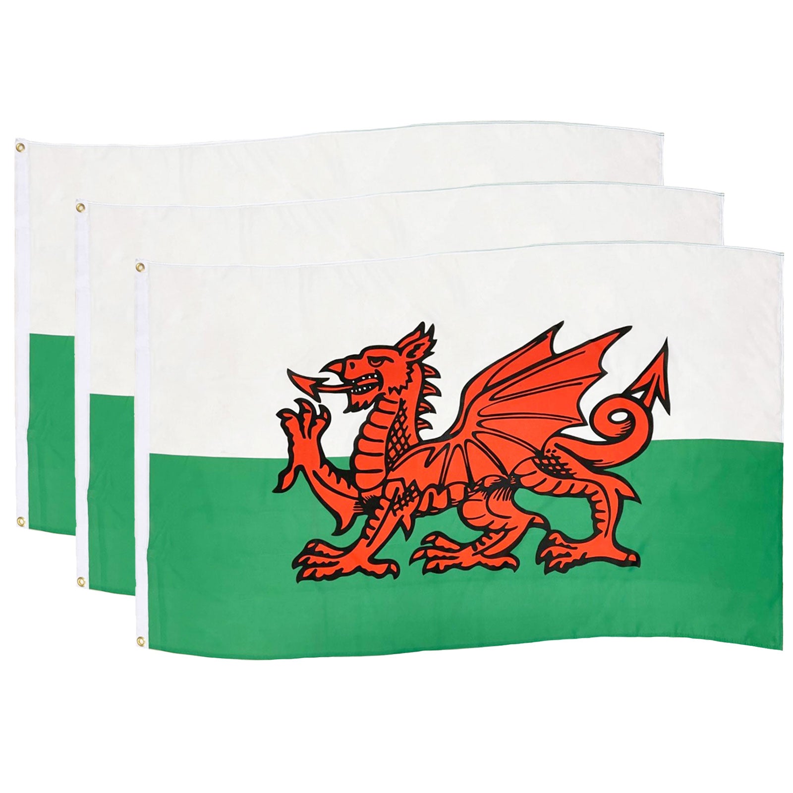 Wales football 5ft by 3ft flag in green & white with Red dragon.