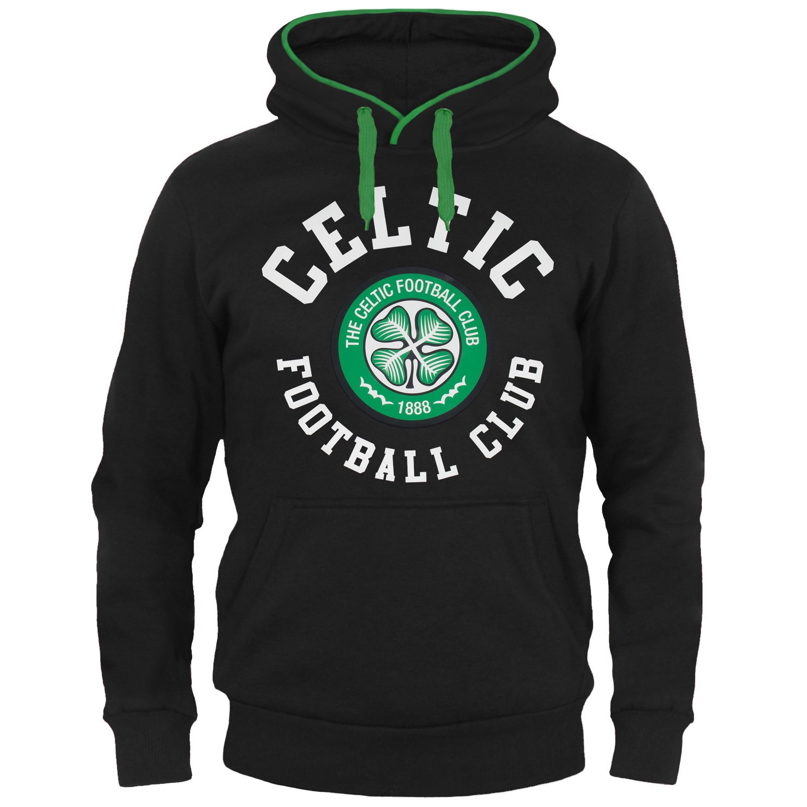 Celtic adults hoodie in black with club crest & text print to front.