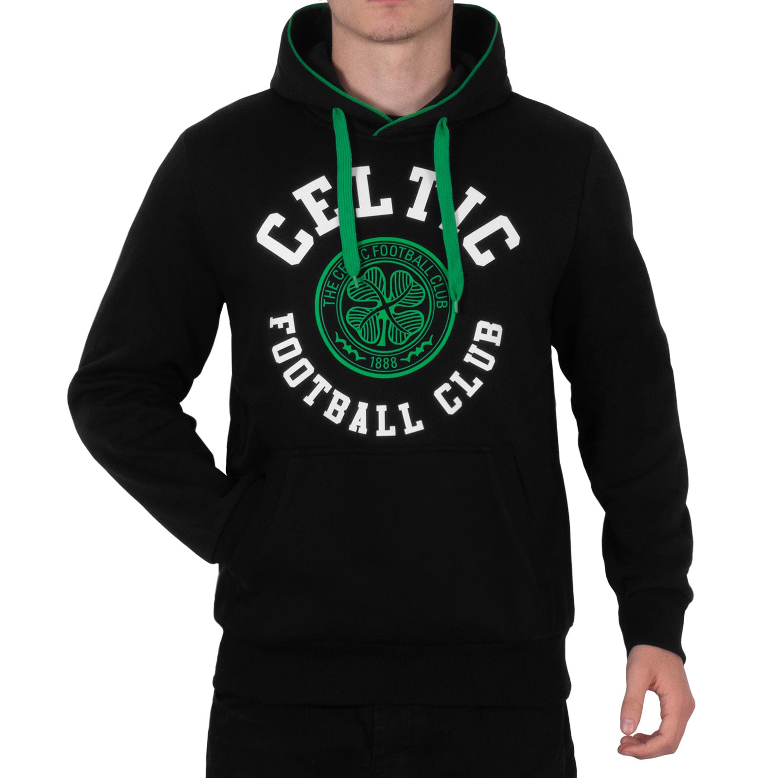Celtic adults hoodie in black with club crest & text print to front.