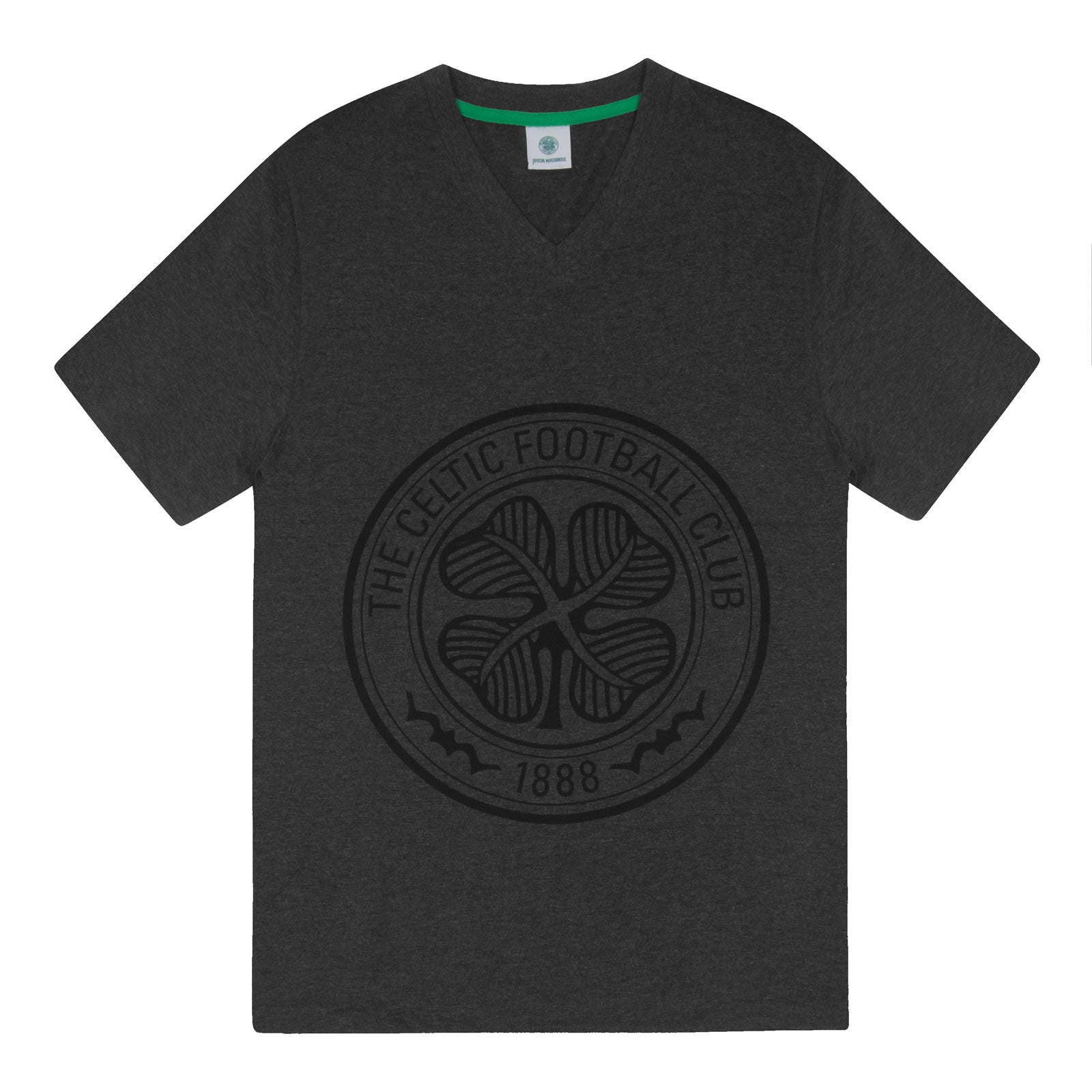 Celtic adults pyjamas in grey. Short sleeve shirt with branded graphic and shorts with logo to the left leg.
