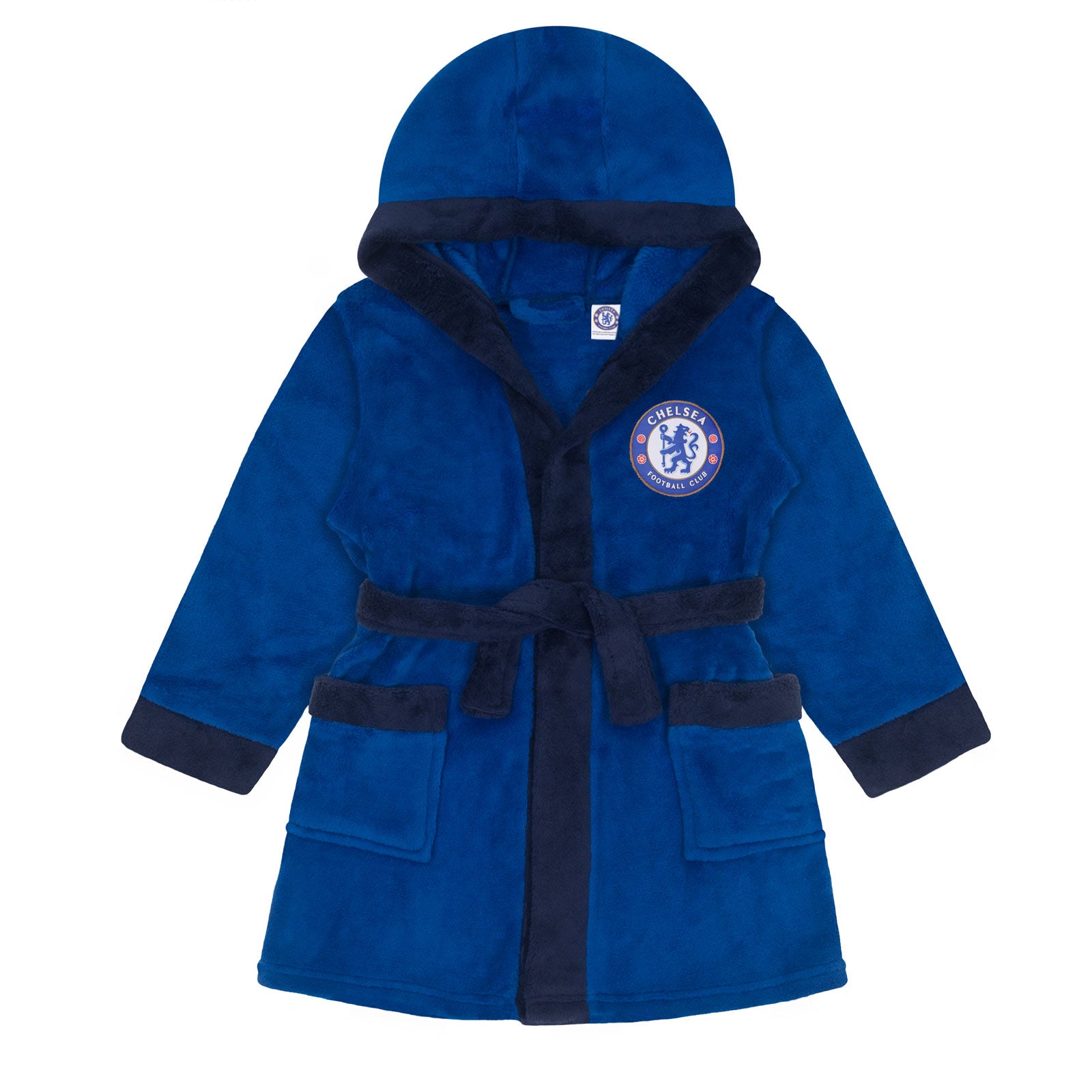 Chelsea baby's dressing gown in royal blue with crest