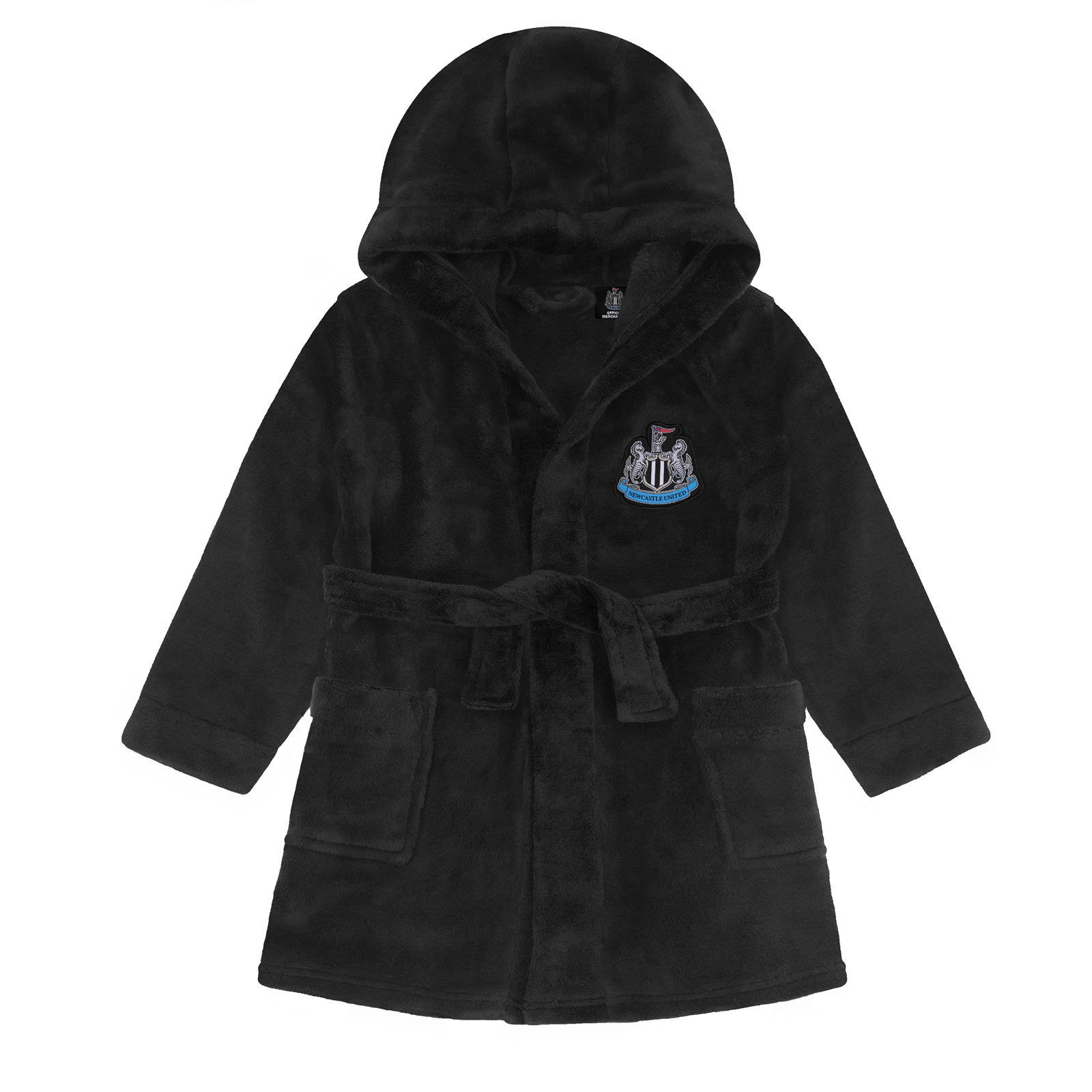 Newcastle United baby hooded dressing gown in black with crest