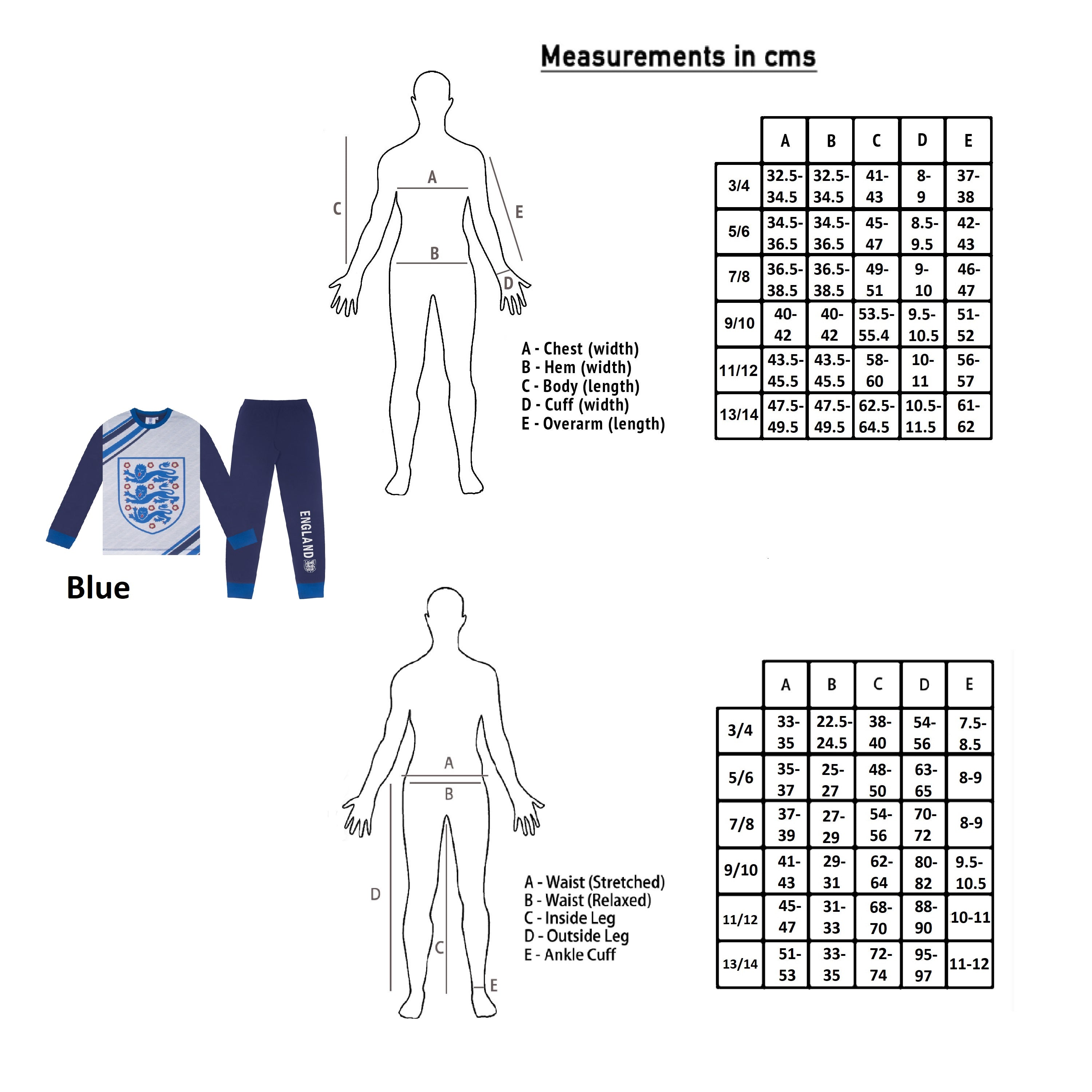 England kids long pyjama in blue. Long sleeved top with graphic print and long bottoms