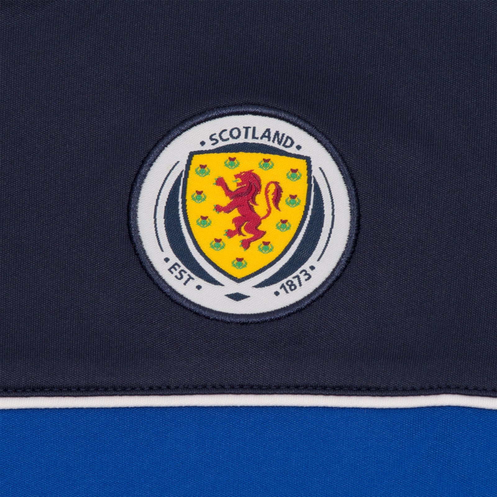 Scotland FA kids polyester T-shirt in navy blue with woven crest to chest.