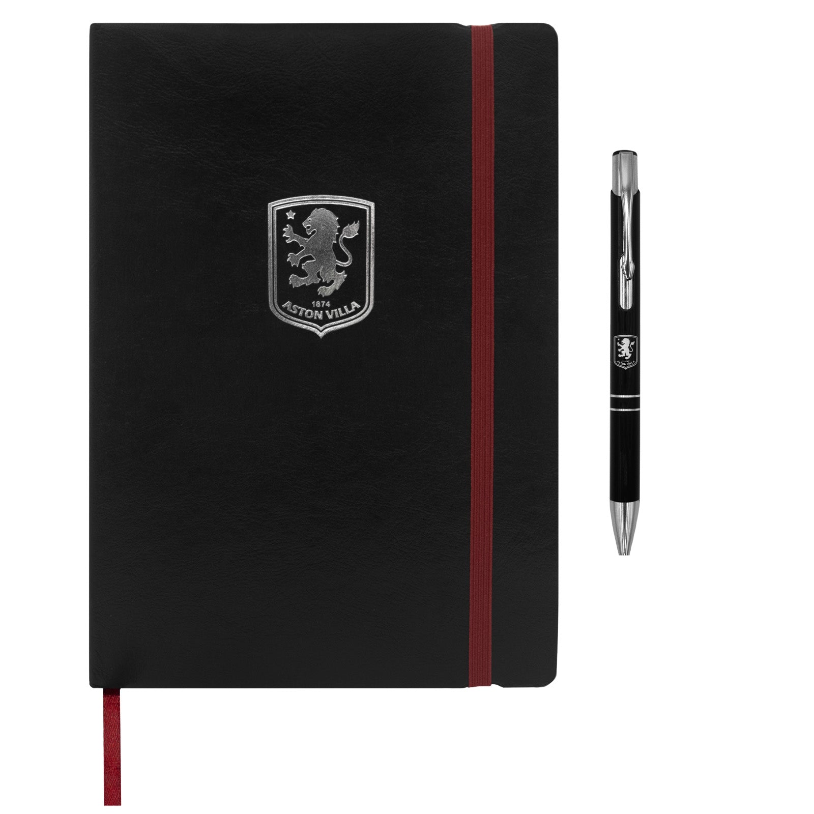 Aston Villa notebook & pen in black with silver foil crest in club design gift box.