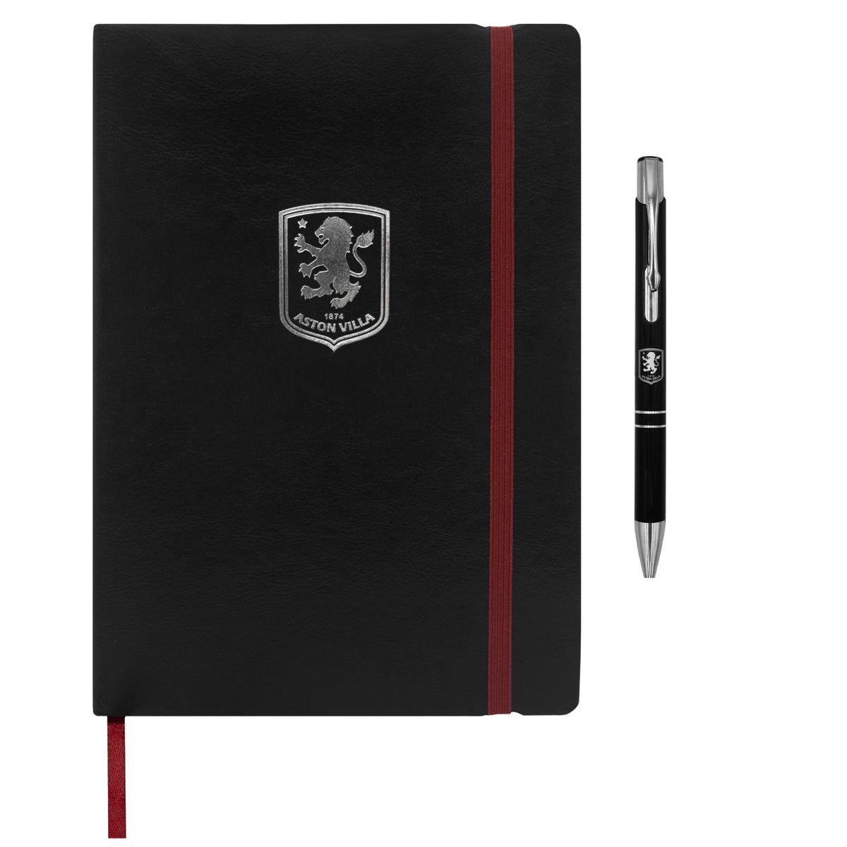 Aston Villa notebook & pen in black with silver foil crest in club design gift box.