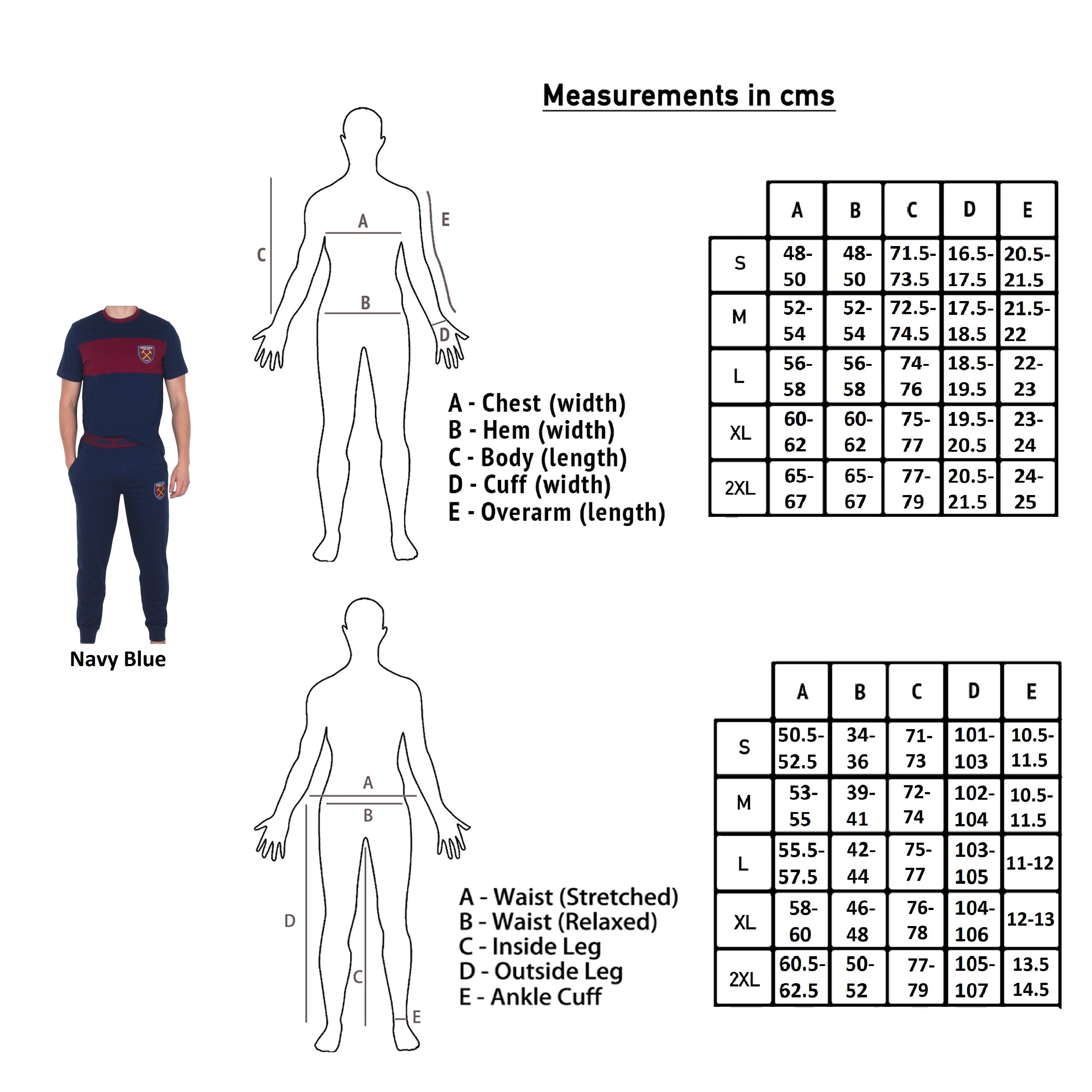 West Ham adults long pyjamas in navy blue. Long sleeved top with graphic print and long bottoms