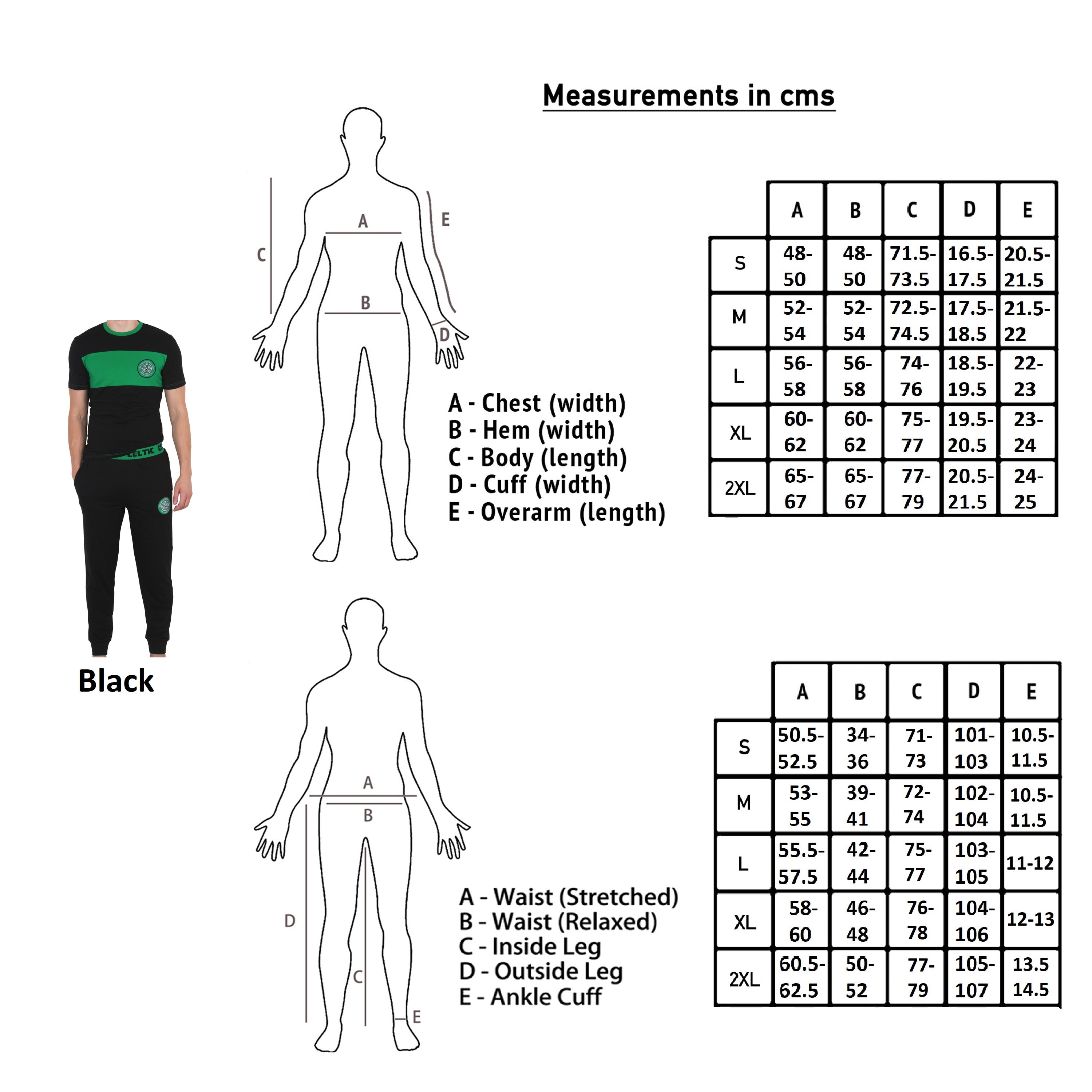 Celtic adults long pyjamas in black. Short sleeve top with badge to chest and long bottoms with badge.