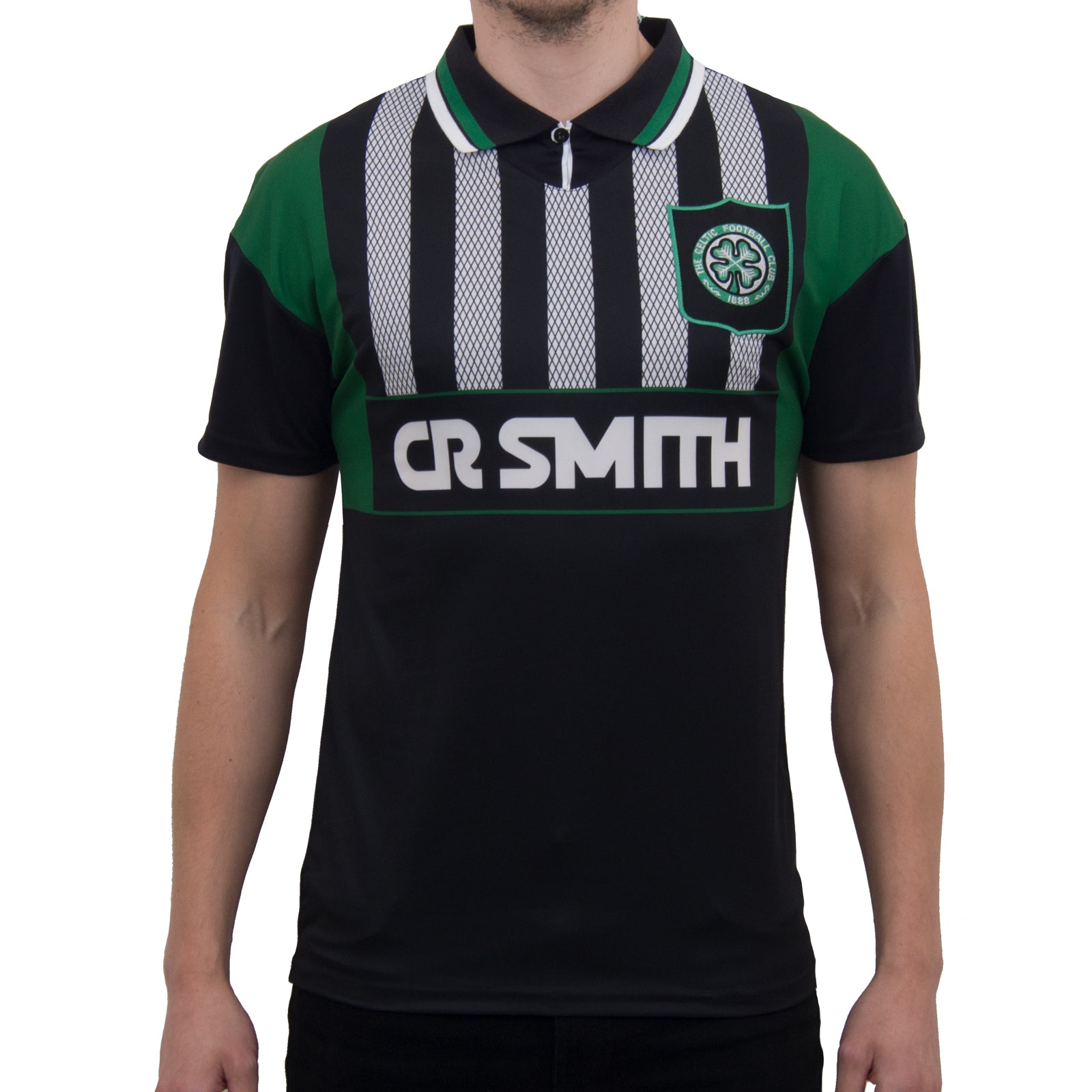 Celtic retro football shirt. Replica 1994/96 away shirt in black with club crest and sponsor print to front