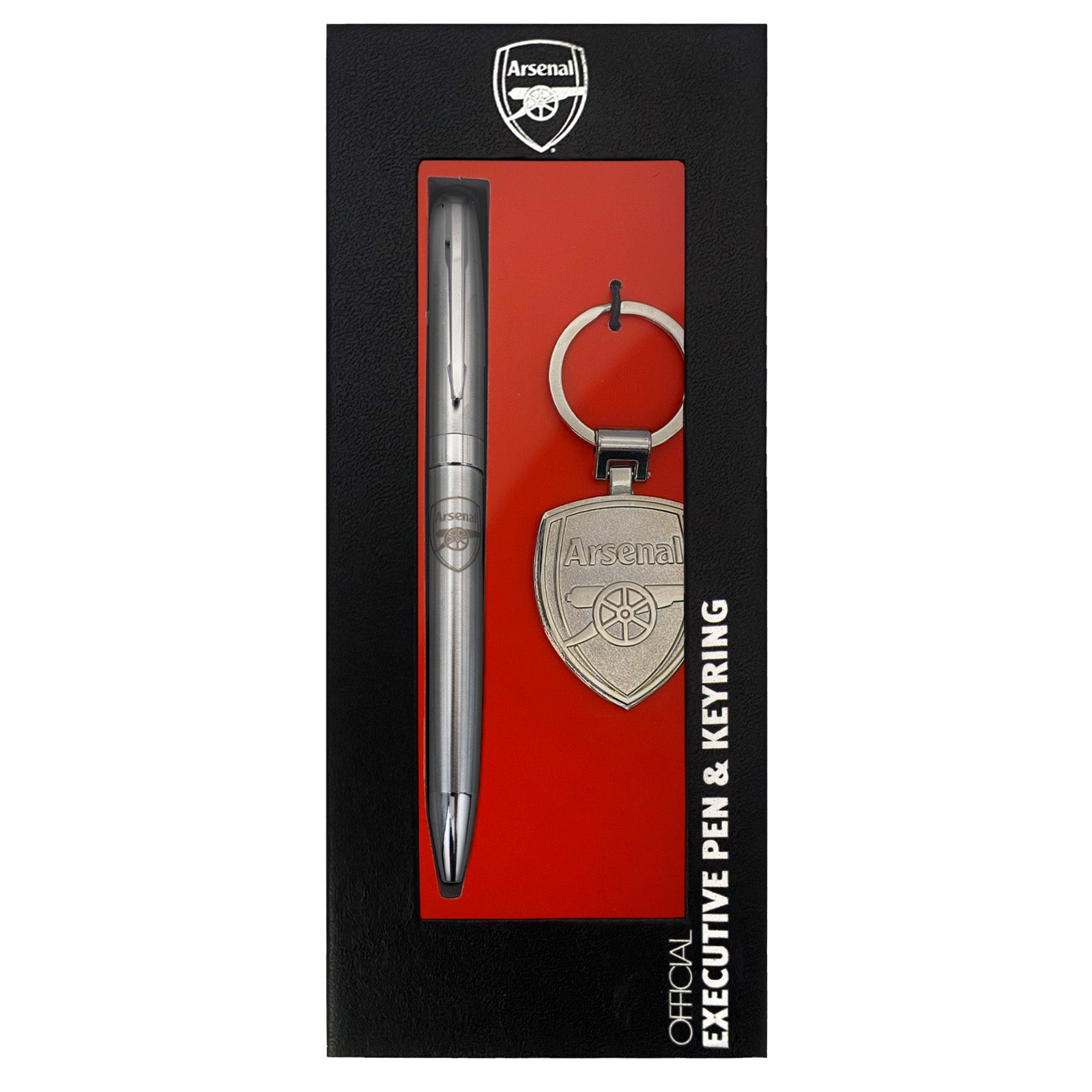 Arsenal pen and keyring set in silver with club crest in club design gift box