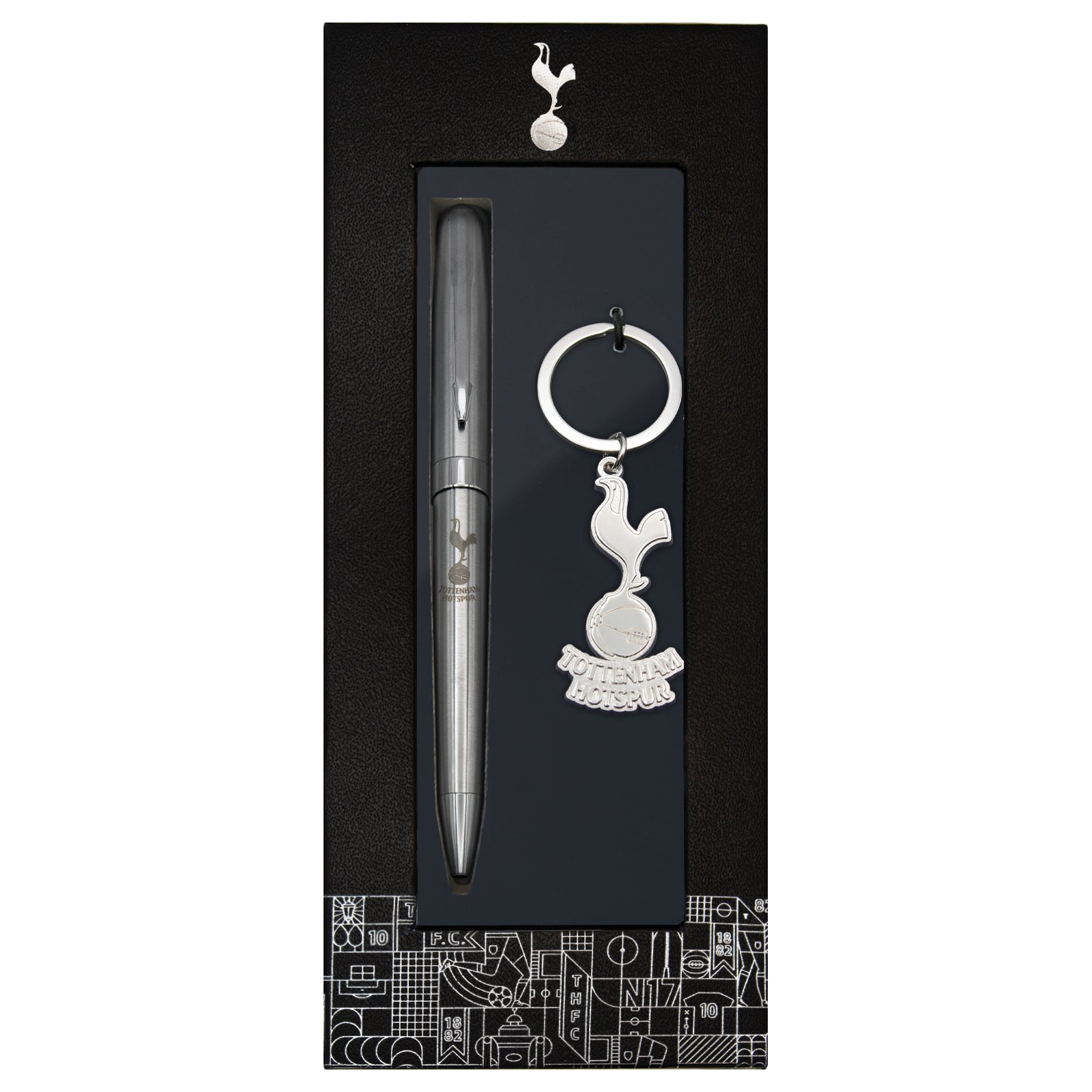 Spurs pen and keyring set in silver with club crest in club design gift box