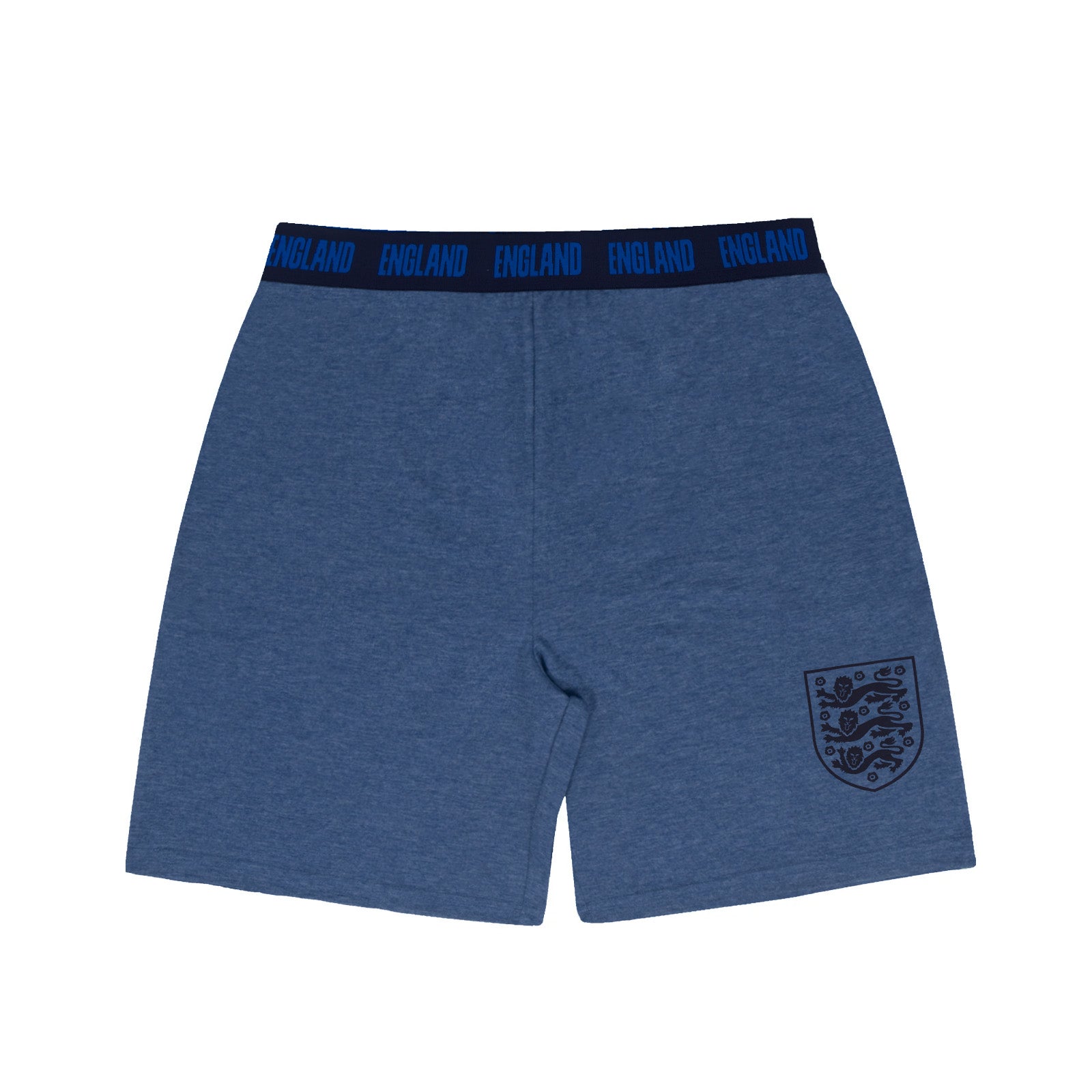 England adults short pyjamas in navy marl. T-shirt and shorts set featuring the three lions crest plus 'ENGLAND text to the waistband