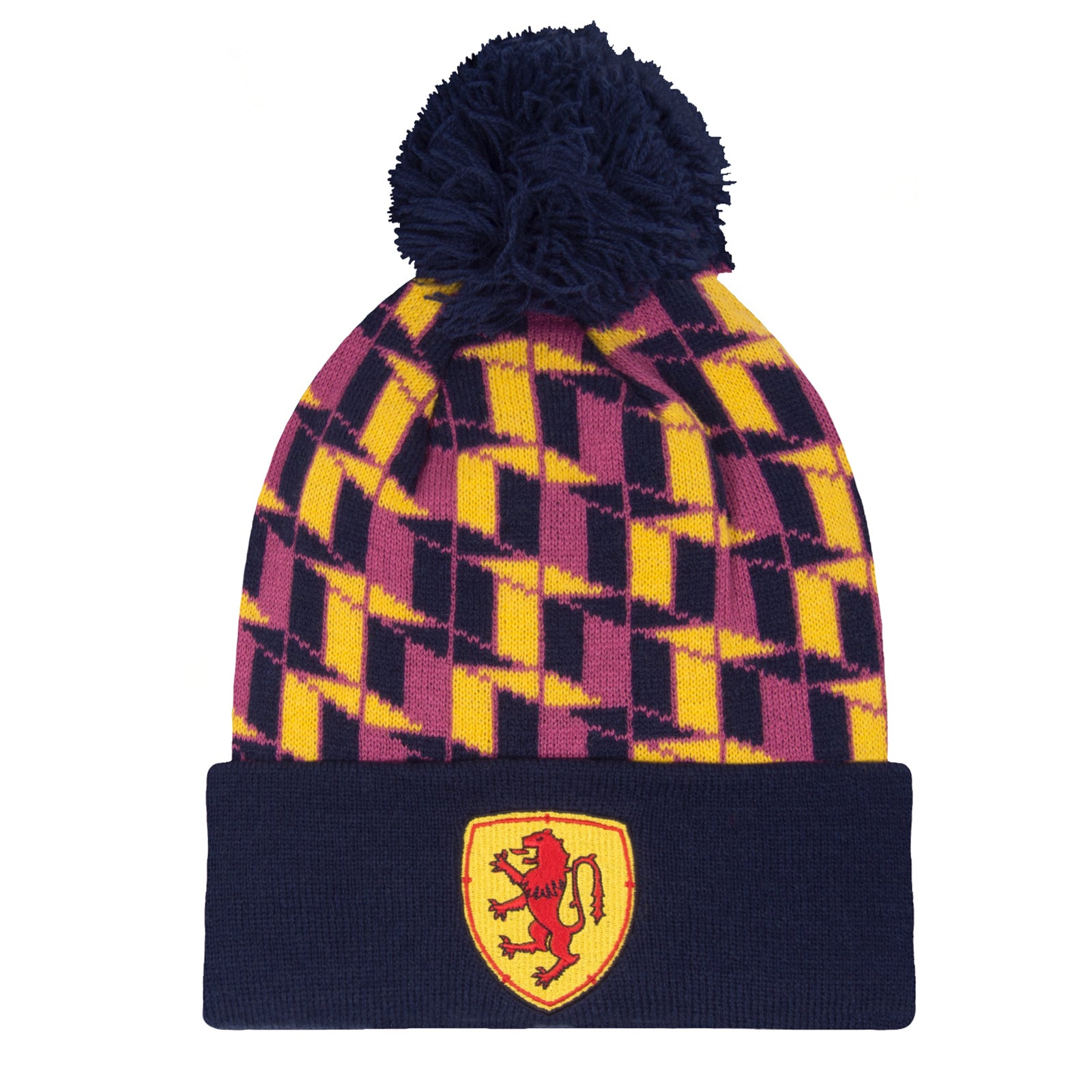 Scotland football retro knitted bobble hat in blue & yellow