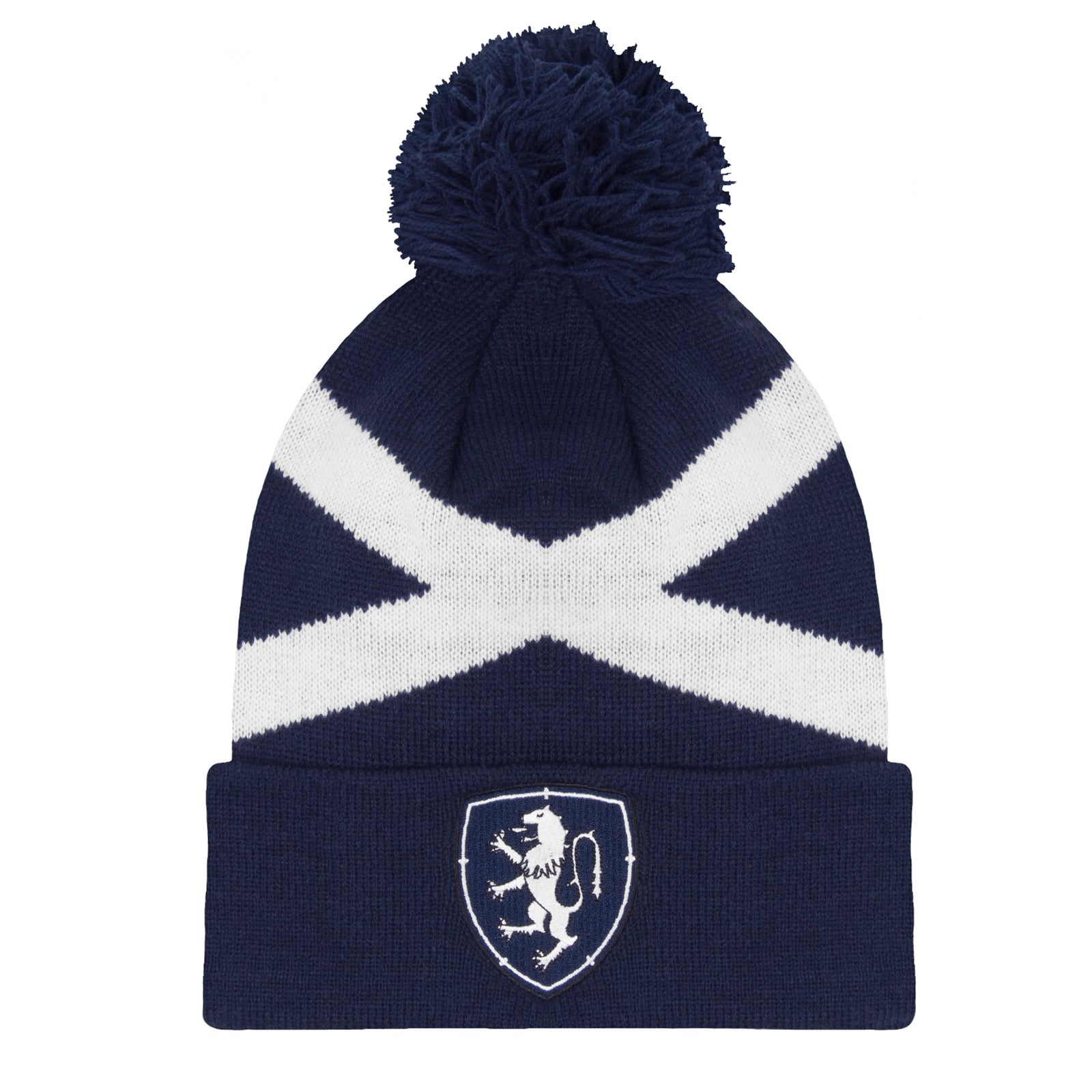 Scotland football retro knitted bobble hat in blue & white