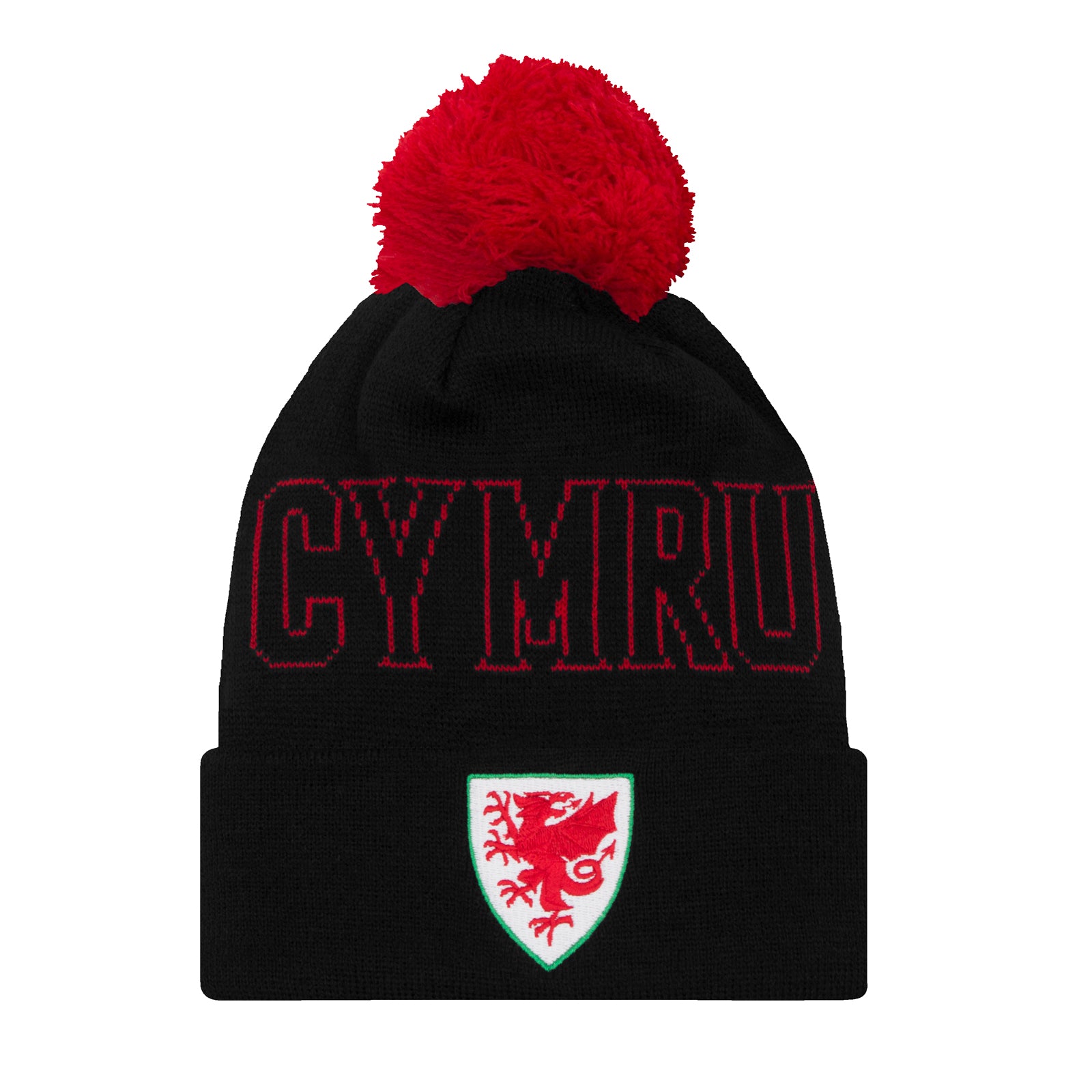 Wales football retro bobble hat in black with Wales FA crest