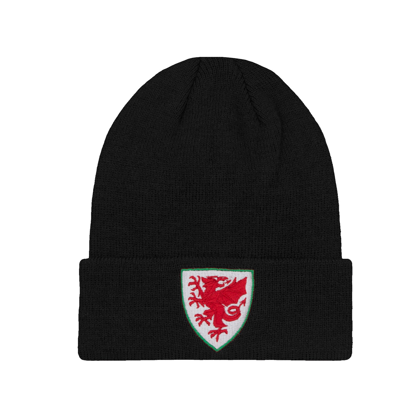 Wales football retro beanie hat in black with Wales FA crest