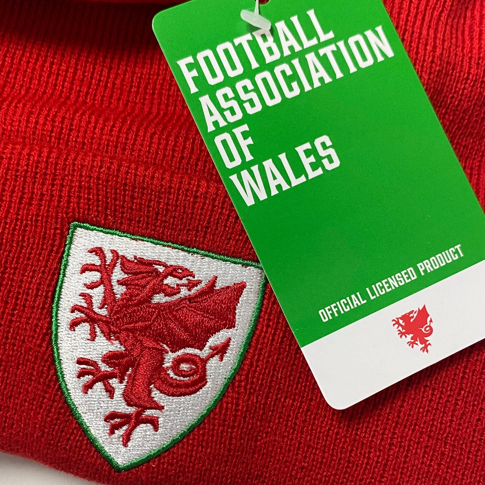 Wales football retro beanie hat in red with Wales FA crest