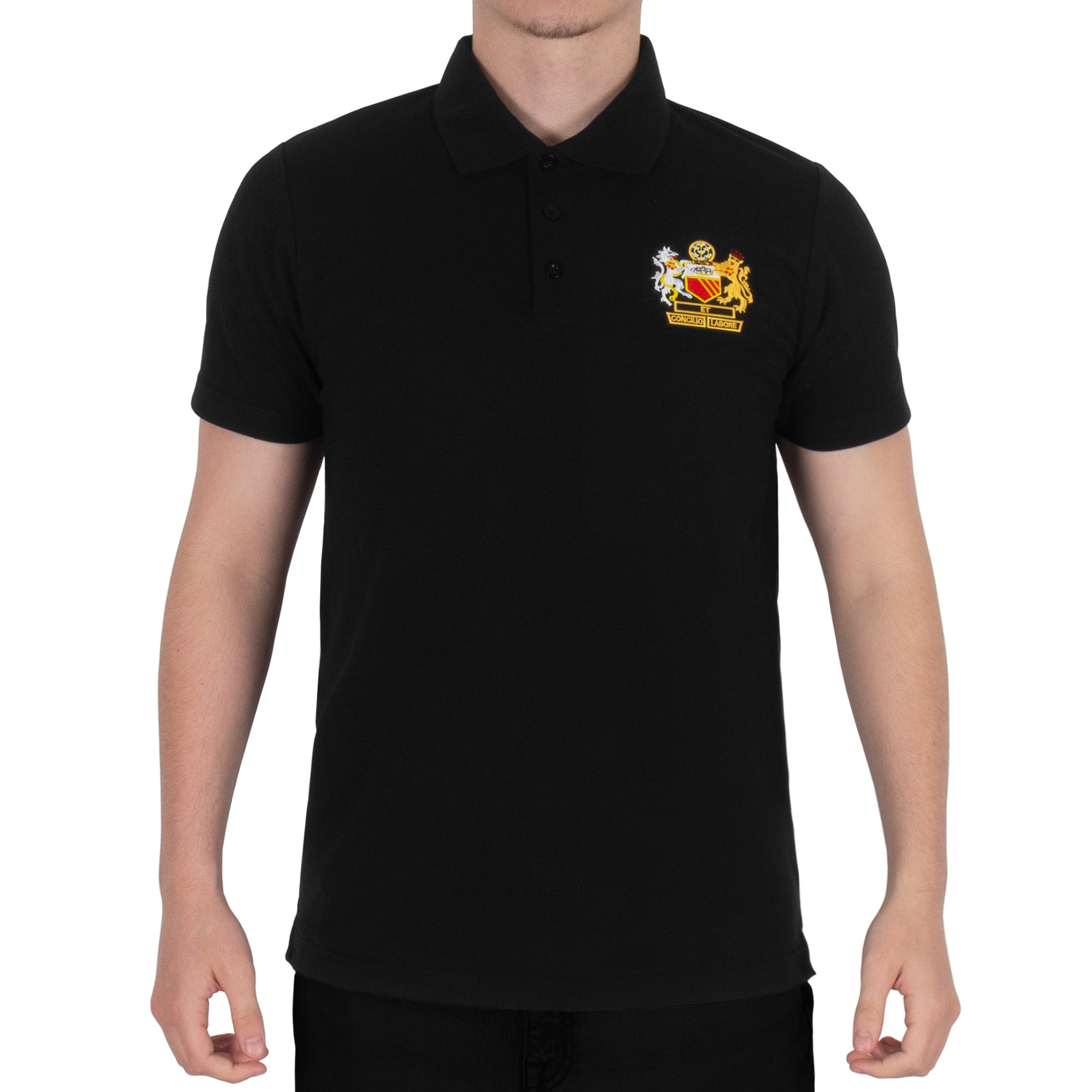Man United retro polo shirt in black with Manchester crest