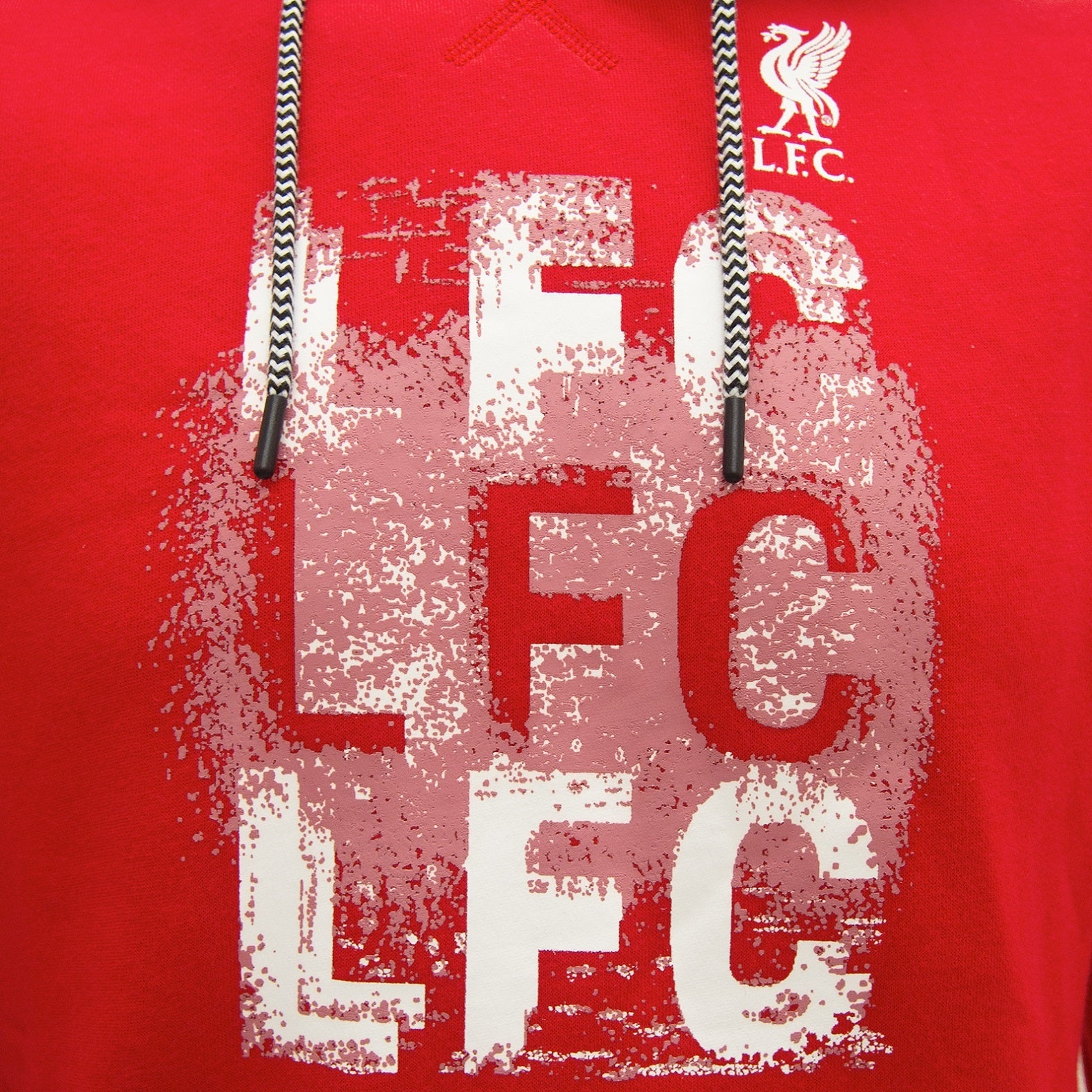 Liverpool adults hoodie in red with large LFC & Liverbird crest print to front.