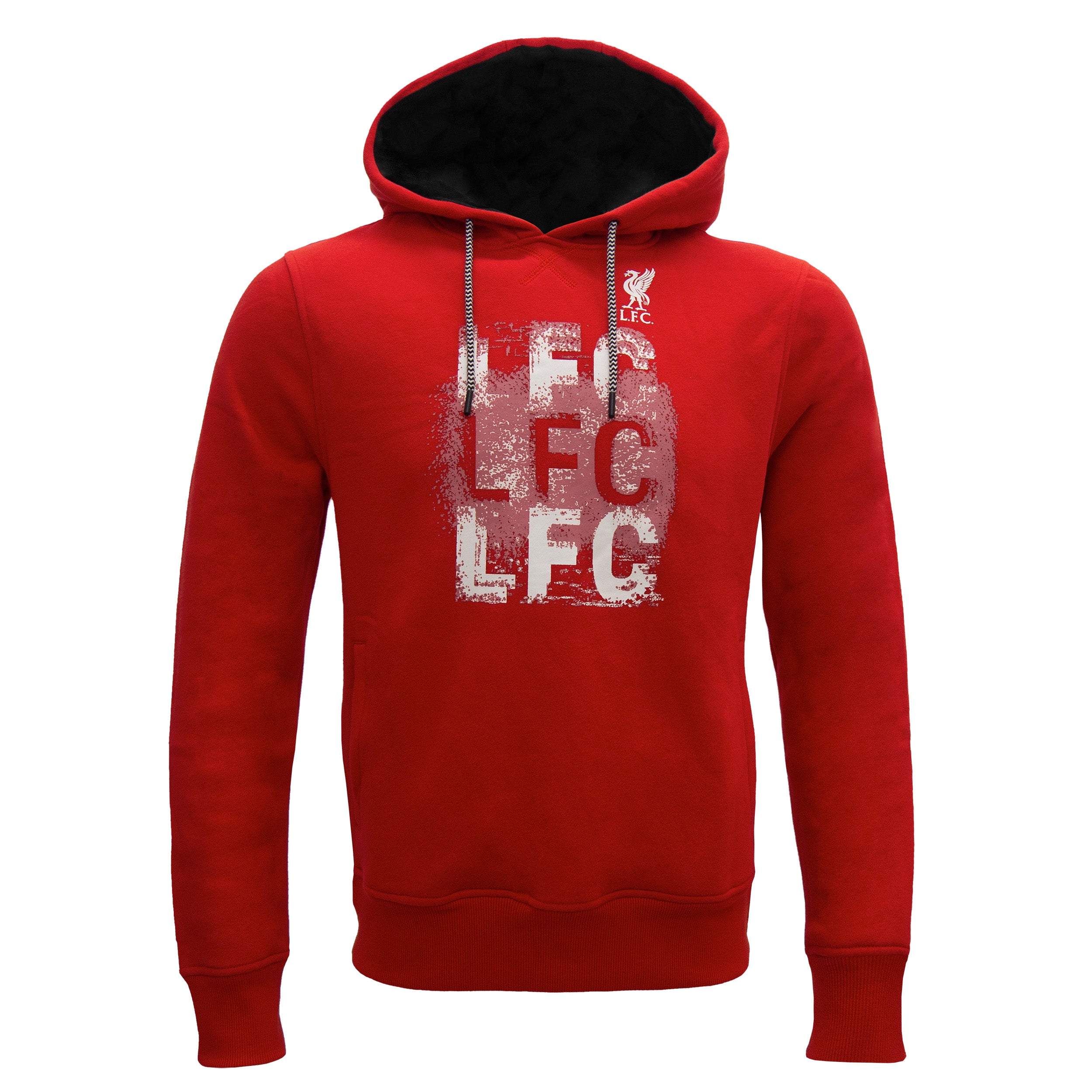 Liverpool adults hoodie in red with large LFC & Liverbird crest print to front.