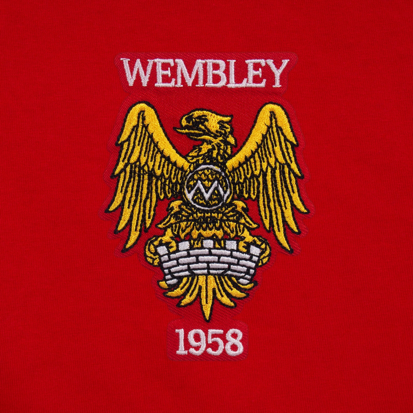 Man Utd adults retro T-shirt v-neck in Red featuring Manchester and Wembley 58 crest