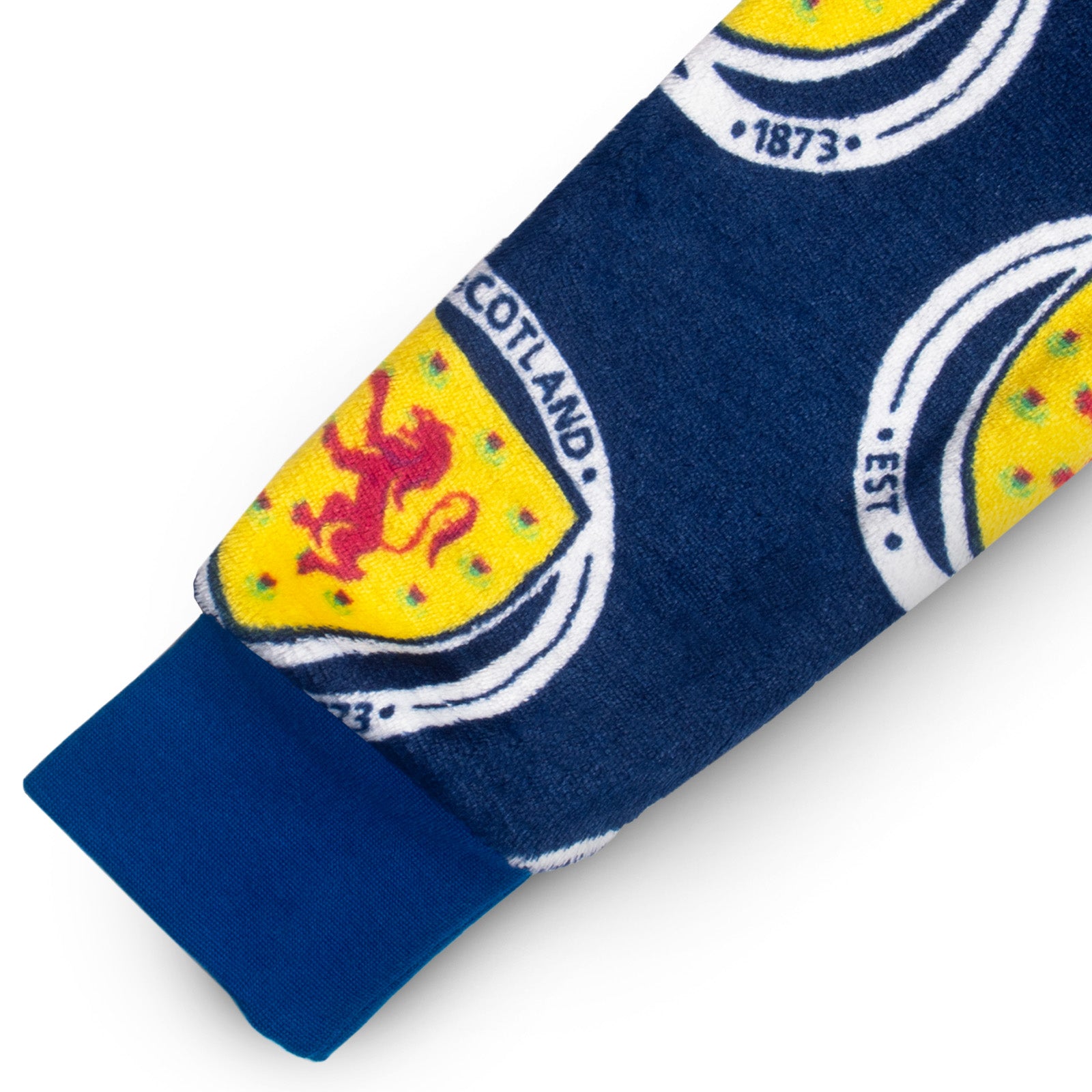 Scotland kids all-in-one hooded fleece with all over print team crest.