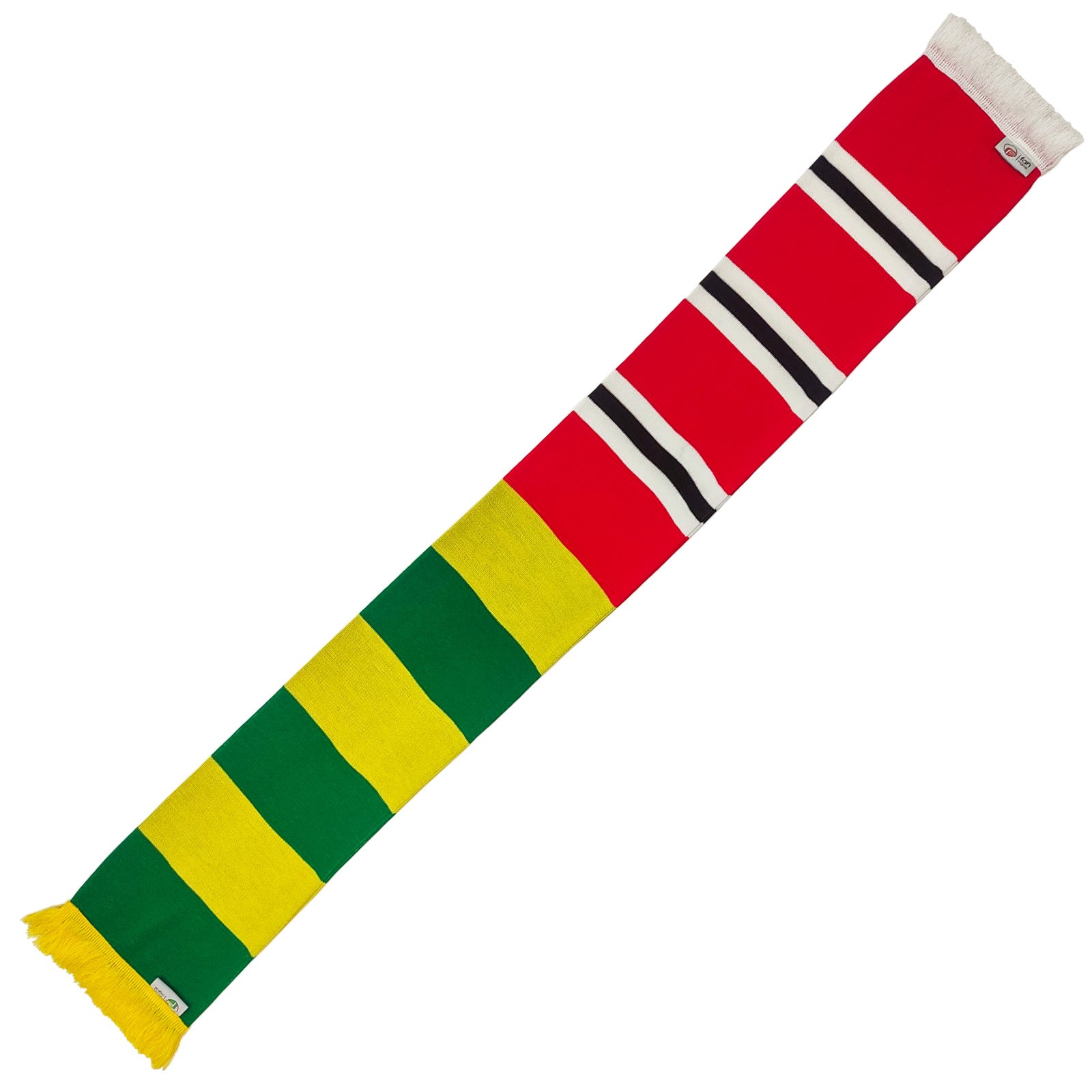 Man Utd bar retro football scarf in half red, white & black and half green & yellow
