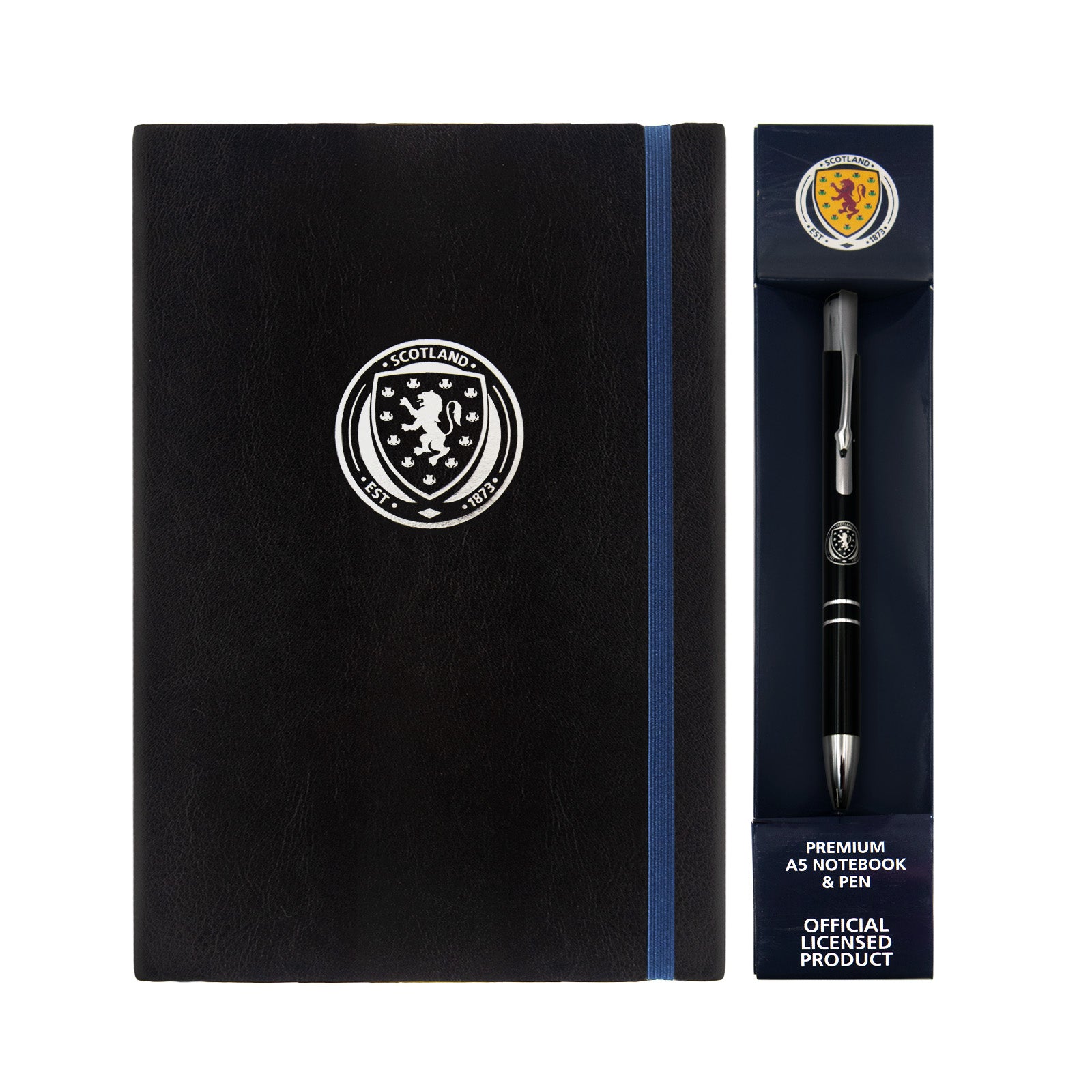 Scotland FA notebook & pen in navy with silver foil crest in national team design gift box.