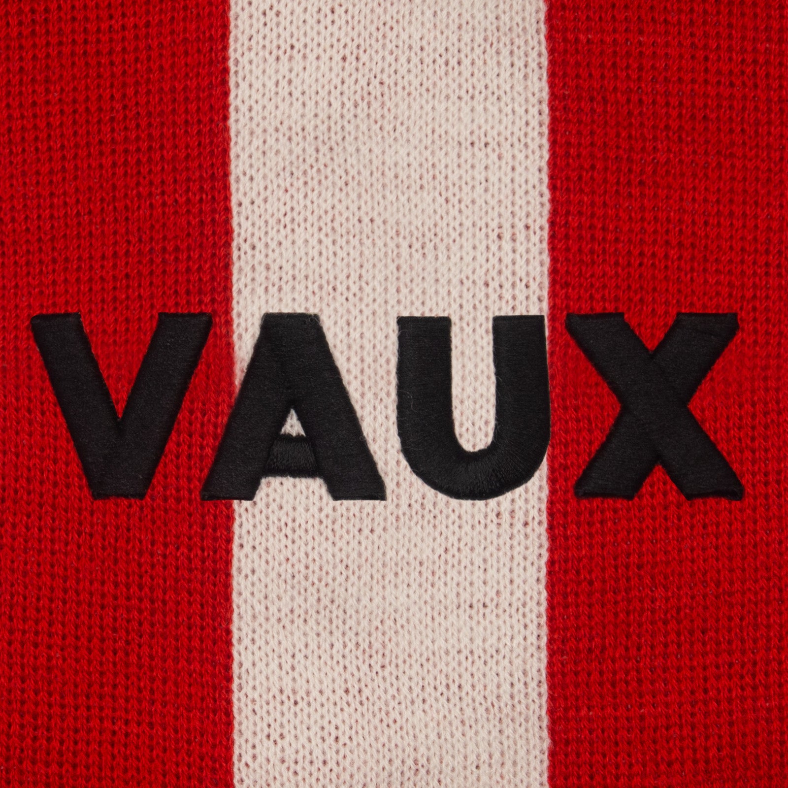 Sunderland retro knitted bobble hat in red, white & black with Vaux text to front