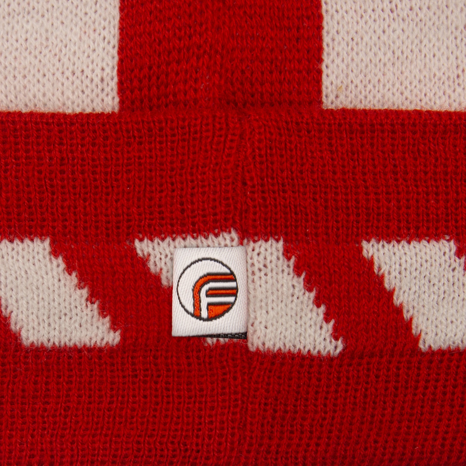 Sunderland retro knitted bobble hat in red, white & black with Vaux text to front