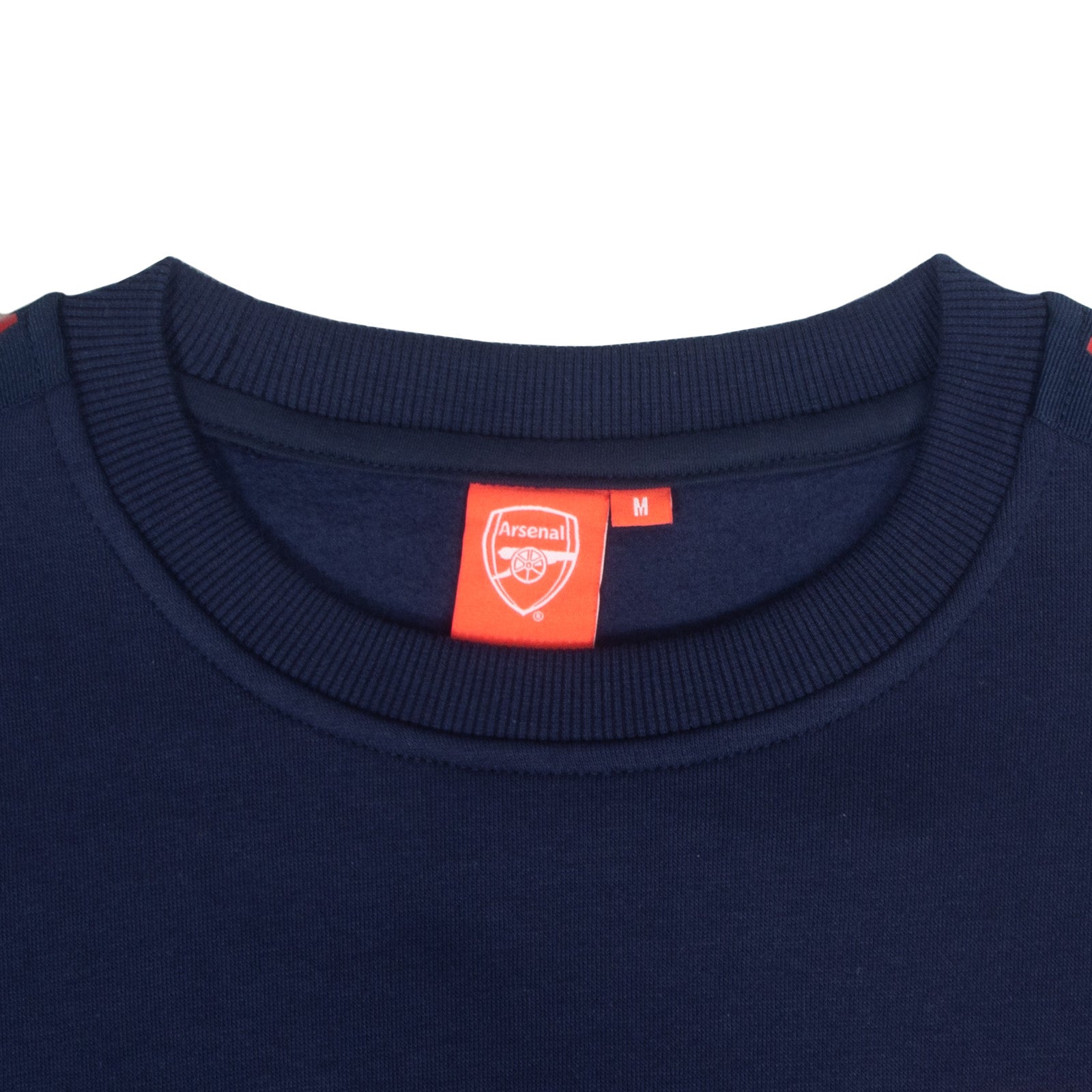 Arsenal adults taped sweatshirt in navy blue with club crest to chest and text to sleeves.