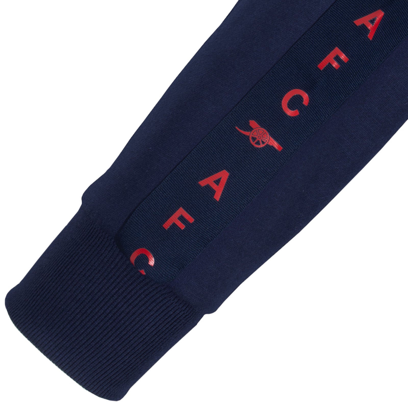 Arsenal adults taped sweatshirt in navy blue with club crest to chest and text to sleeves.
