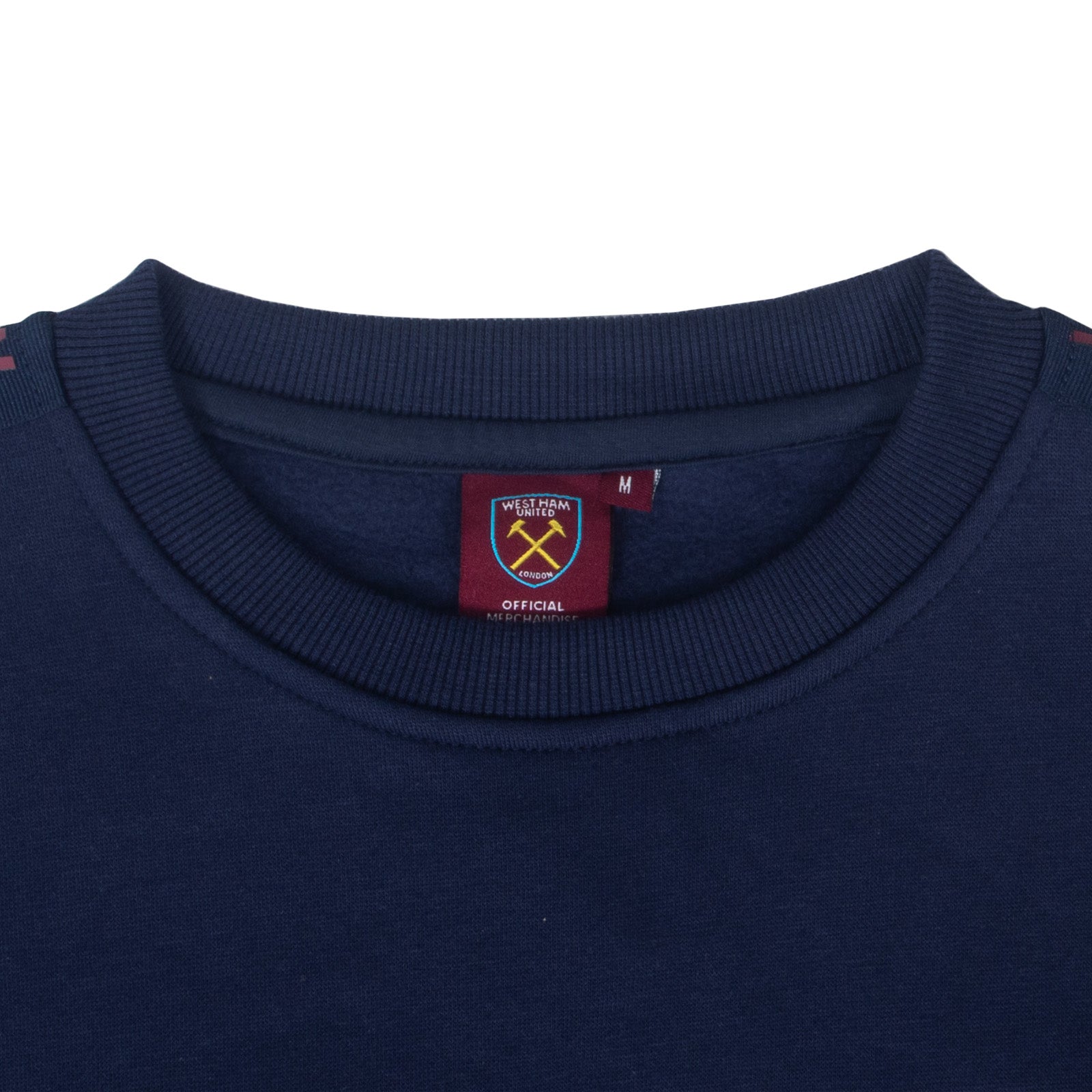 West Ham United adults taped sweatshirt in navy blue with club crest to chest and text to sleeves.