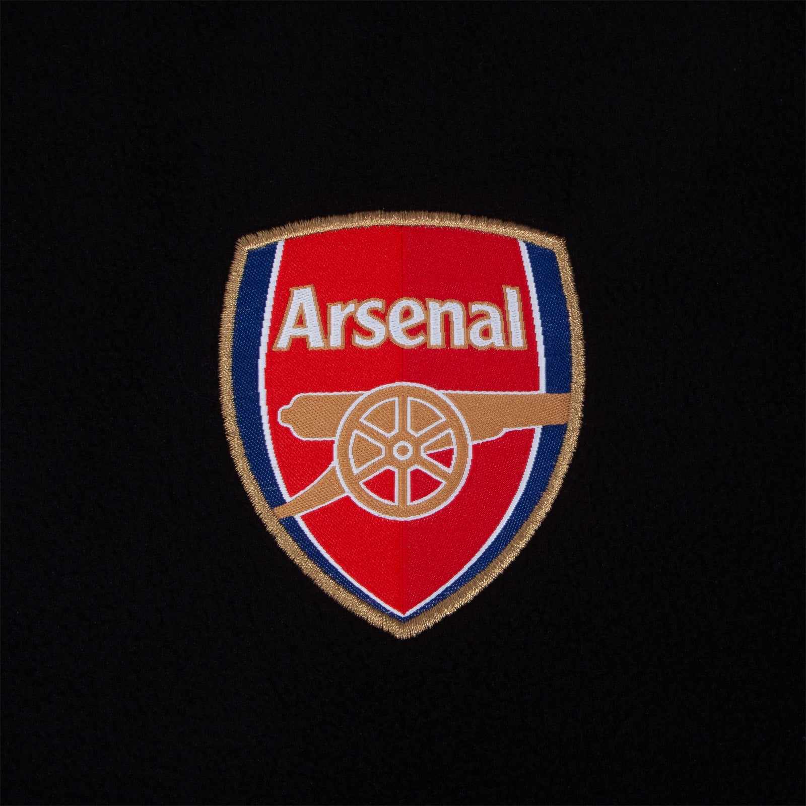 Arsenal adults microfleece jacket in black with a woven club crest to chest.