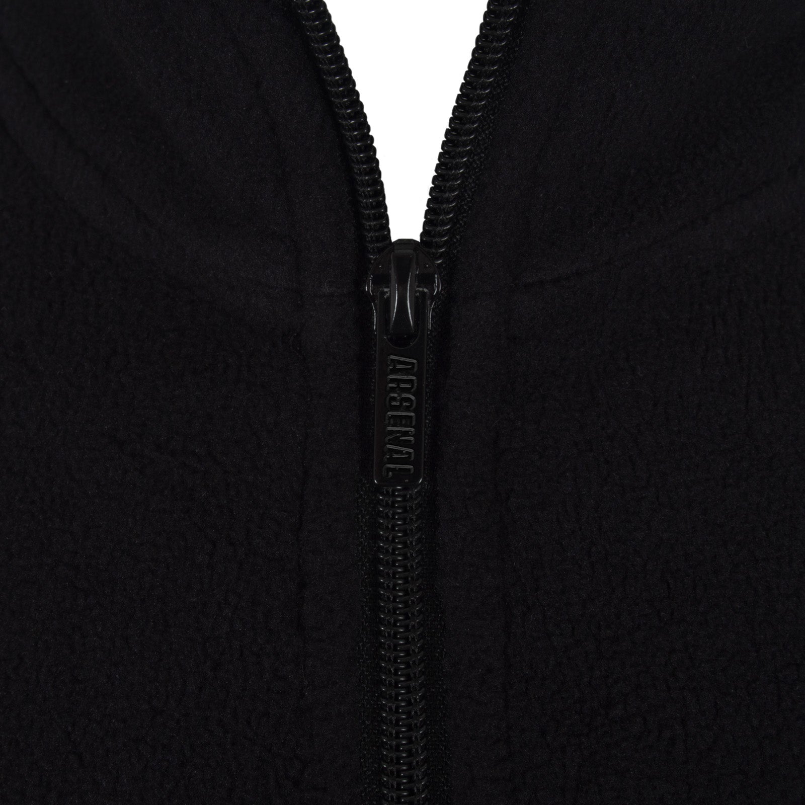 Arsenal adults microfleece jacket in black with a woven club crest to chest.