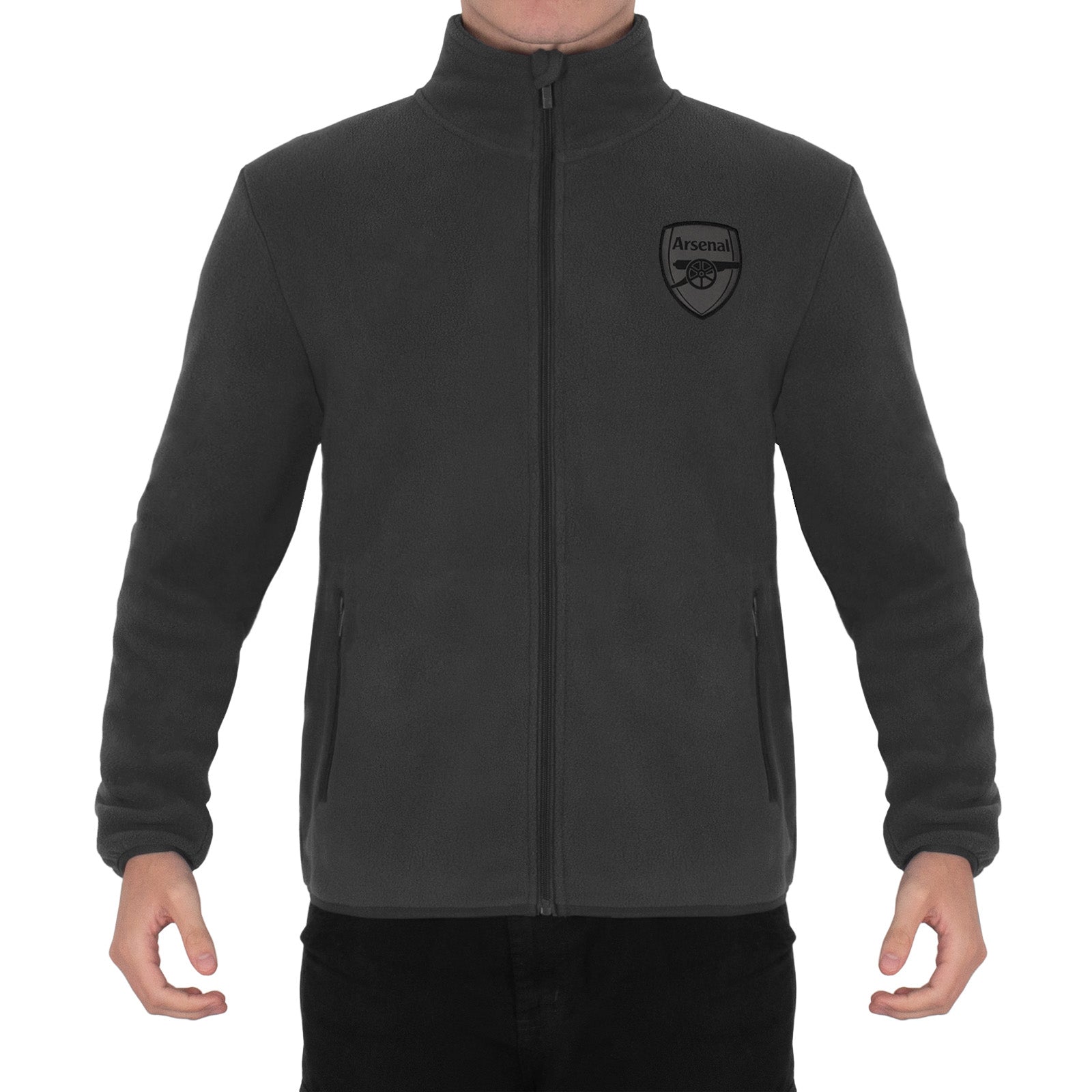 Arsenal adults microfleece jacket in grey with a woven club crest to chest.