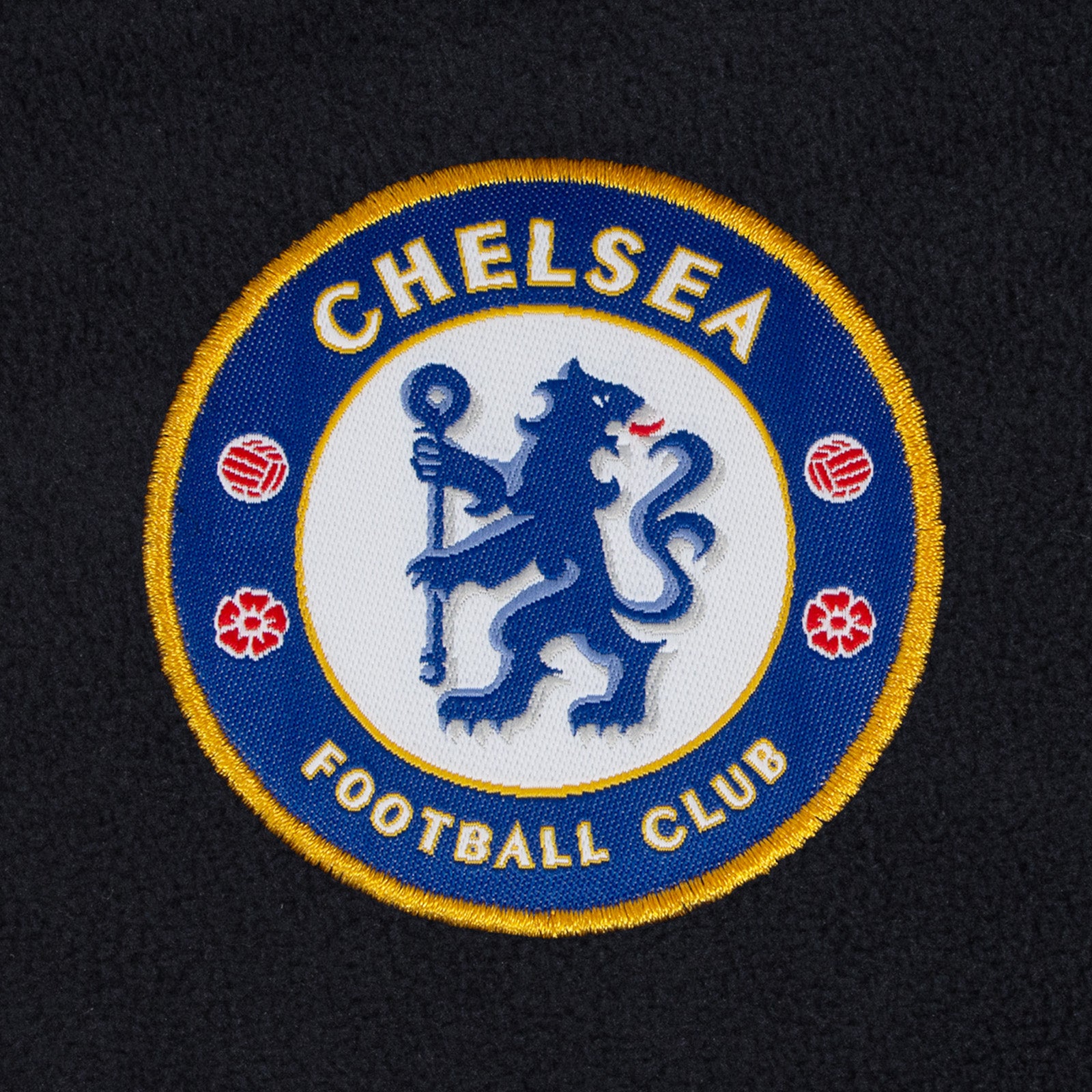 Chelsea adults microfleece jacket in navy with a woven club crest to chest.
