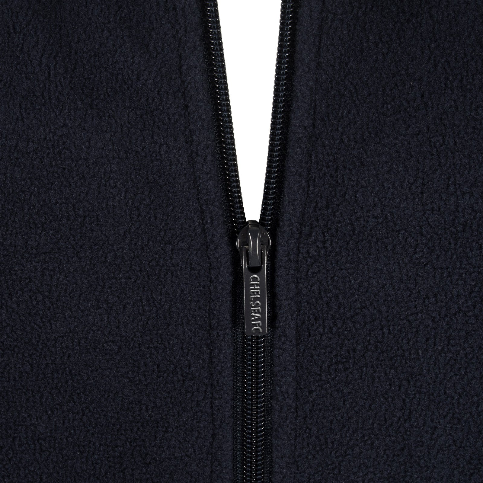 Chelsea adults microfleece jacket in navy with a woven club crest to chest.