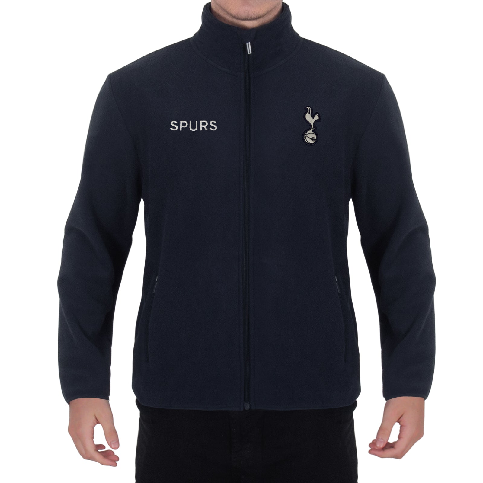 Tottenham Hotspur adults microfleece jacket in navy with a woven club crest to chest.
