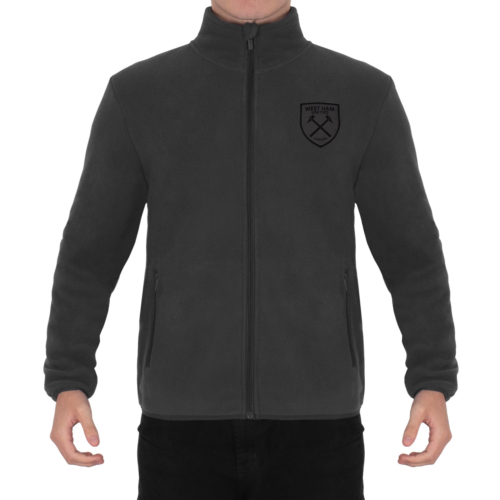 West Ham United adults microfleece jacket in grey with a woven club crest to chest.