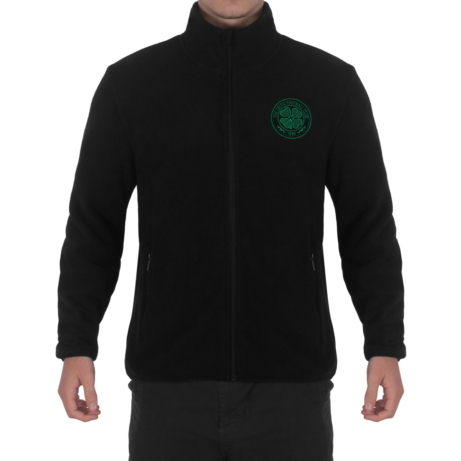 Celtic adults microfleece jacket in black with a woven club crest to chest.