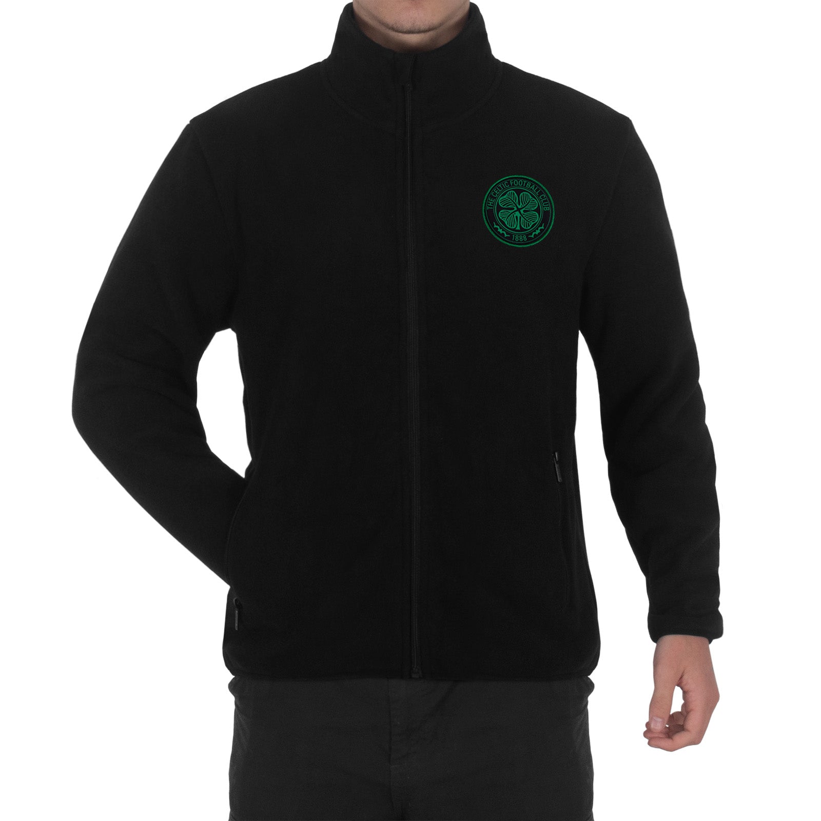 Celtic adults microfleece jacket in black with a woven club crest to chest.