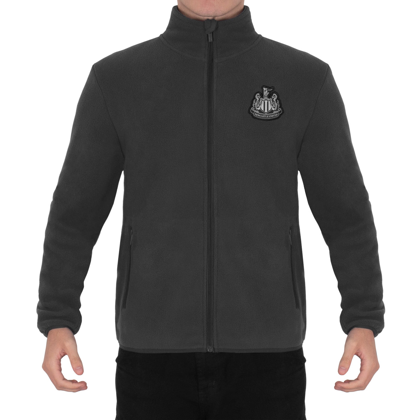 Newcastle United adults microfleece jacket in grey with a woven club crest to chest.