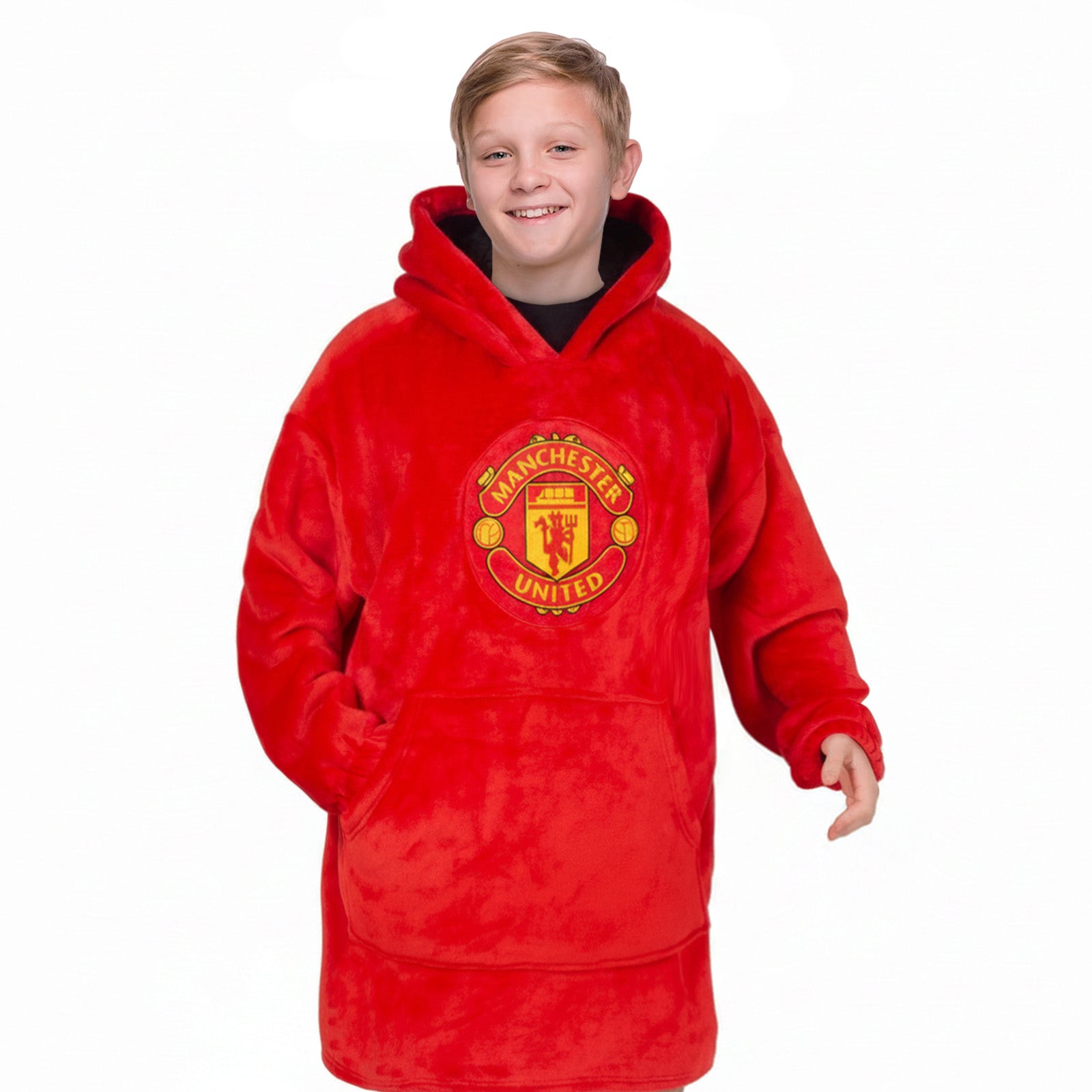 Man United oversized hoodie blanket for kids in red