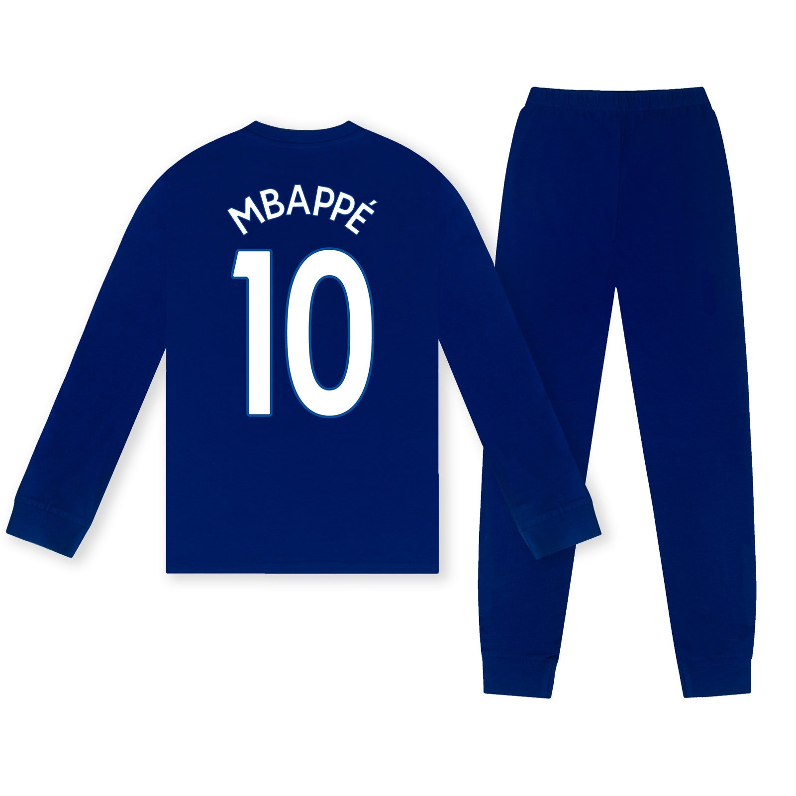Real Madrid kids long pyjamas in reflex blue. Long sleeve top featuring the club crest. Long legged bottoms with the club crest and Real Madrid Text.
