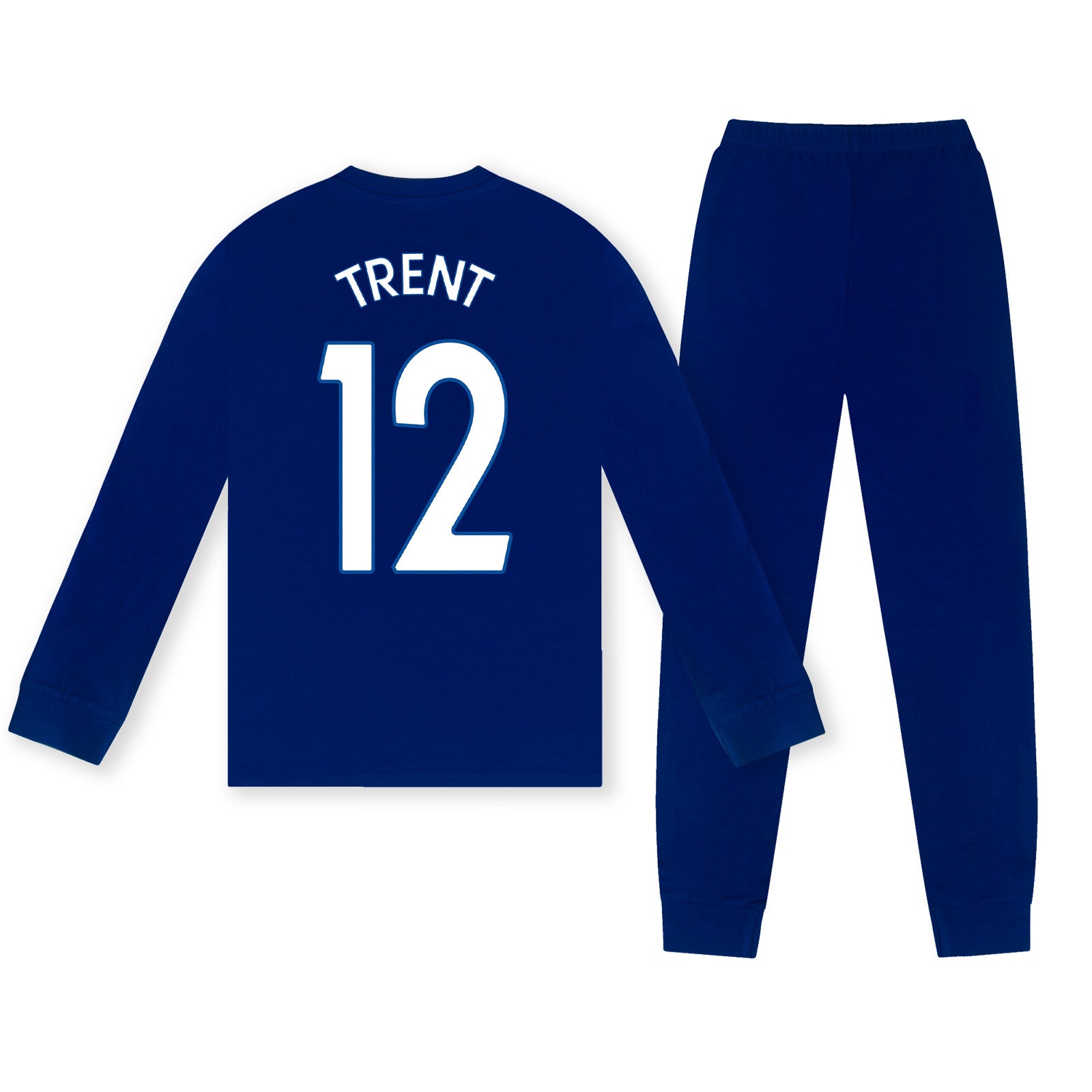 Real Madrid kids long pyjamas in reflex blue. Long sleeve top featuring the club crest. Long legged bottoms with the club crest and Real Madrid Text.