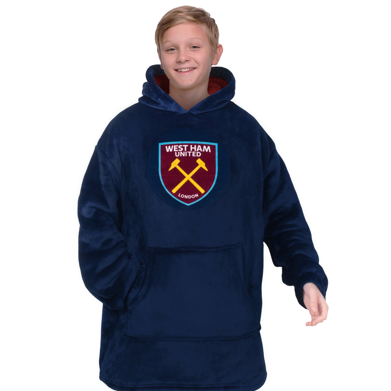 West Ham oversized hoodie blanket for kids in navy blue
