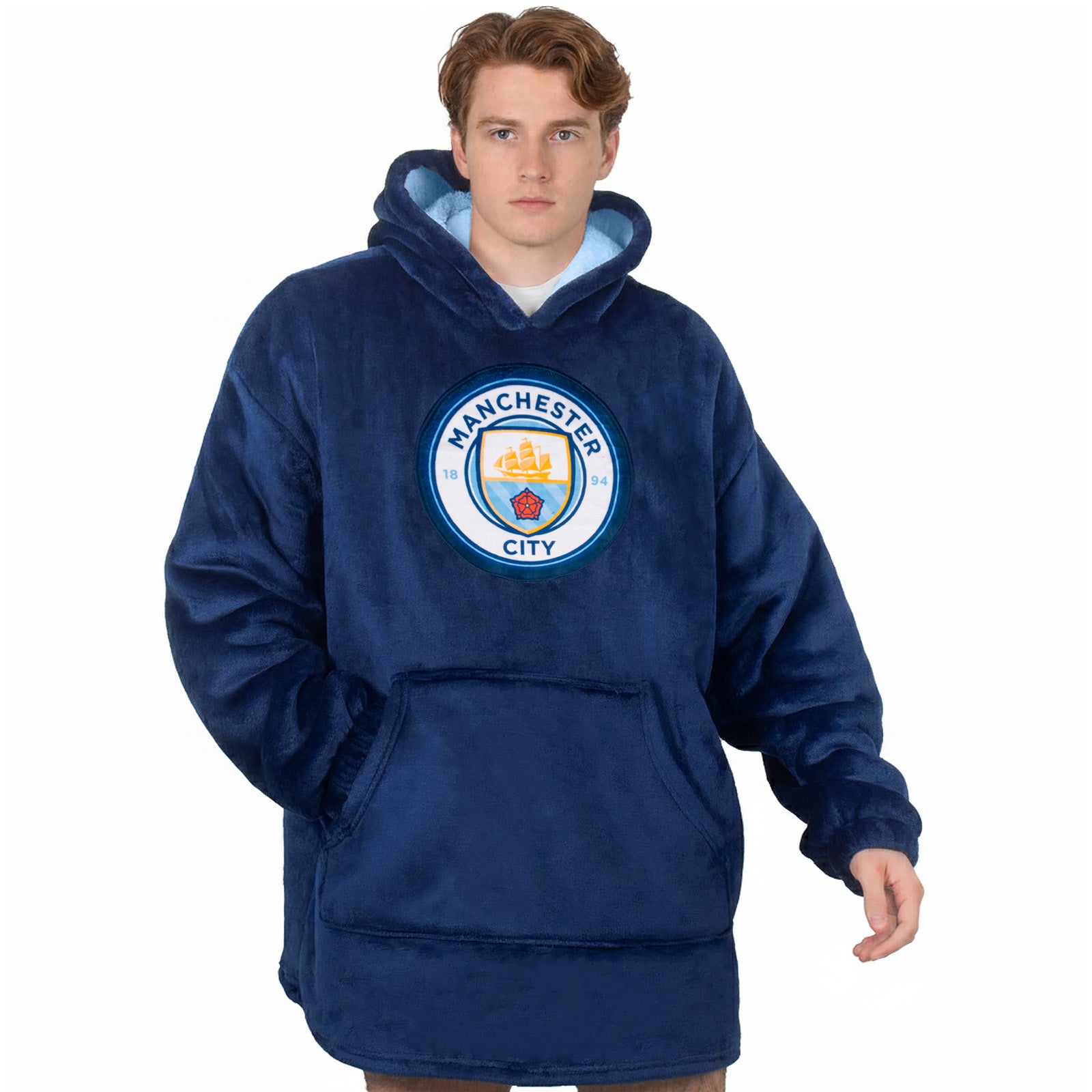 Man City oversized hoodie blanket for adults in navy blue